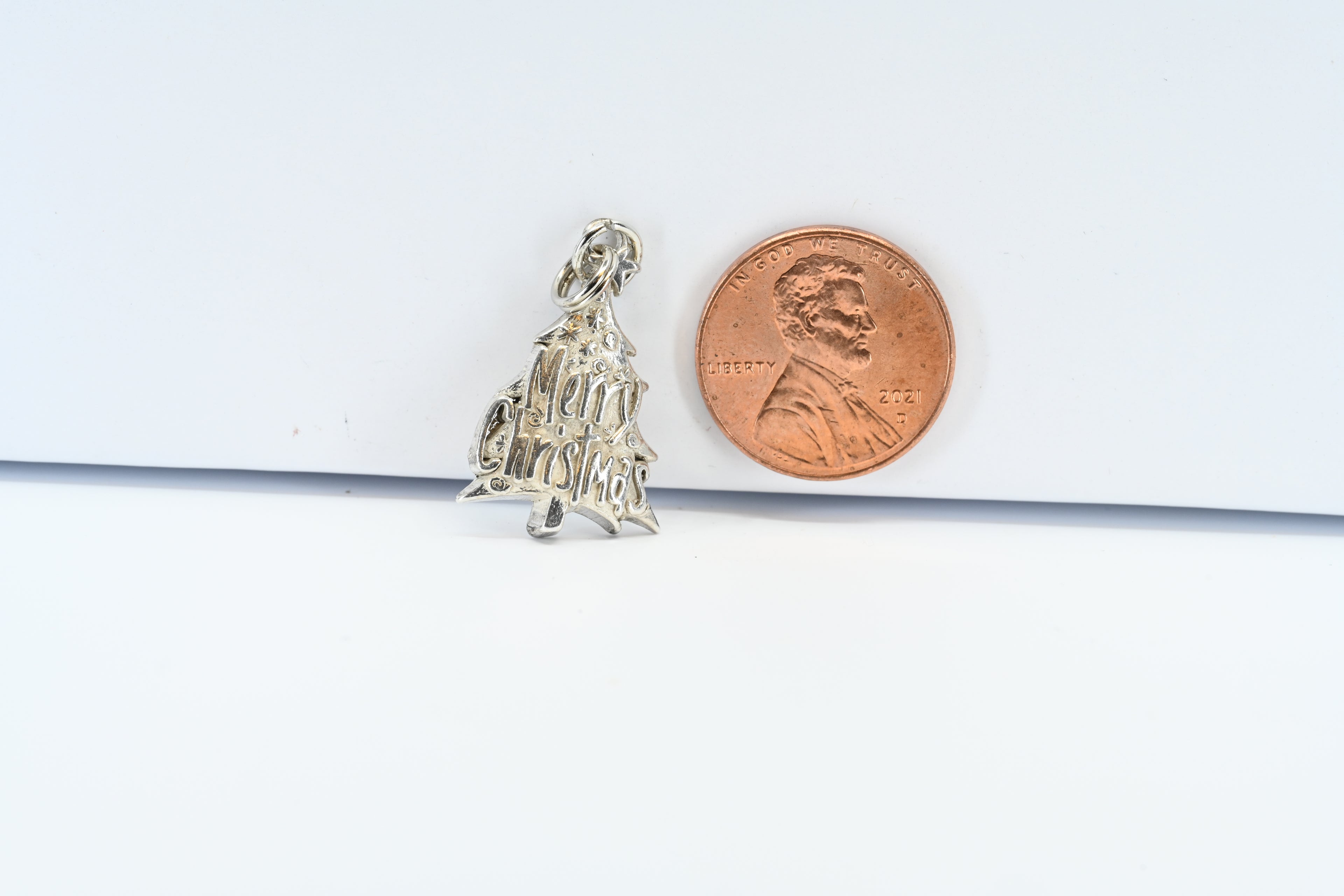 Sterling Silver Merry Christmas Tree  Charm