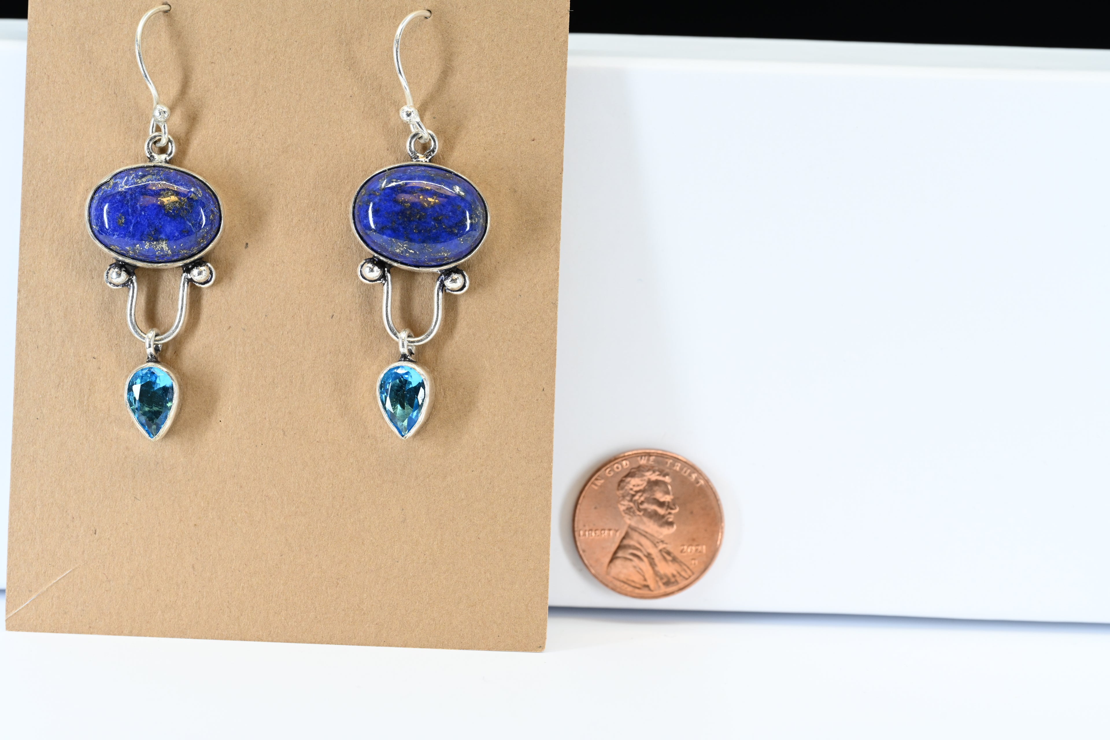 Sterling Silver Blue Oval Lapis Cabochon Dangle Earrings