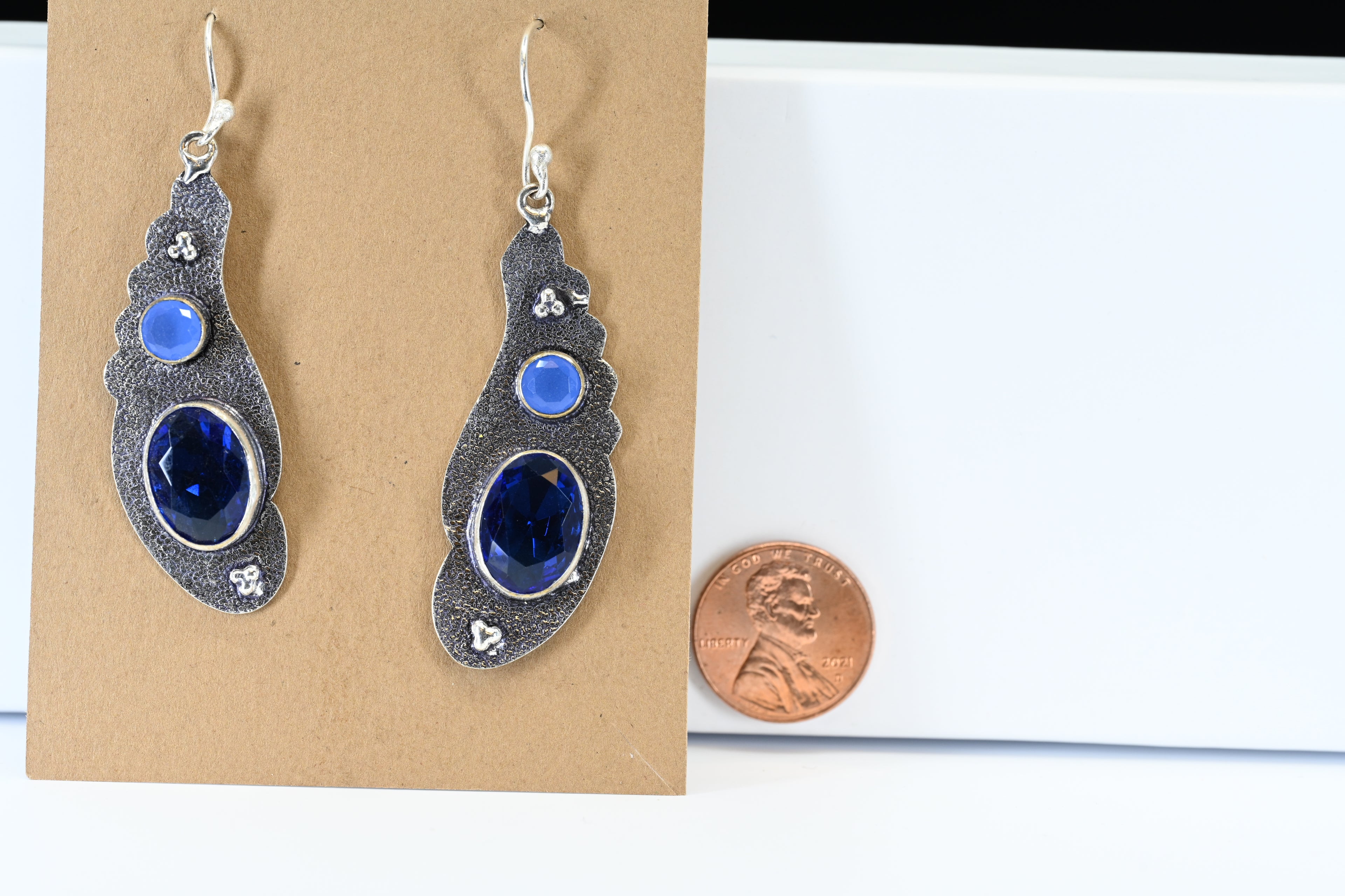 Sterling Silver  Multi Blue Stones Dangle Earring