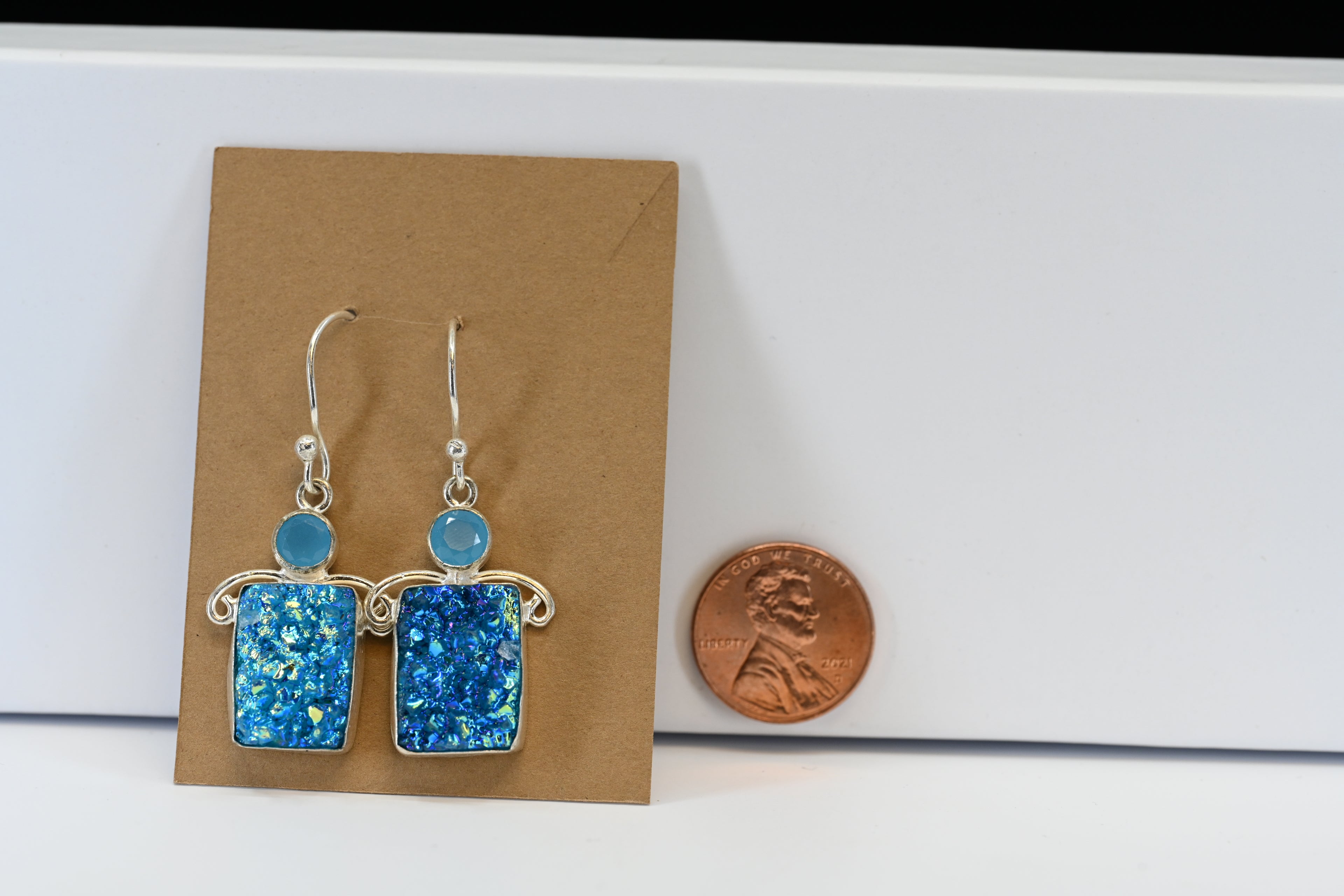 Sterling Silver Blue Rectangle Stones Dangle Earring