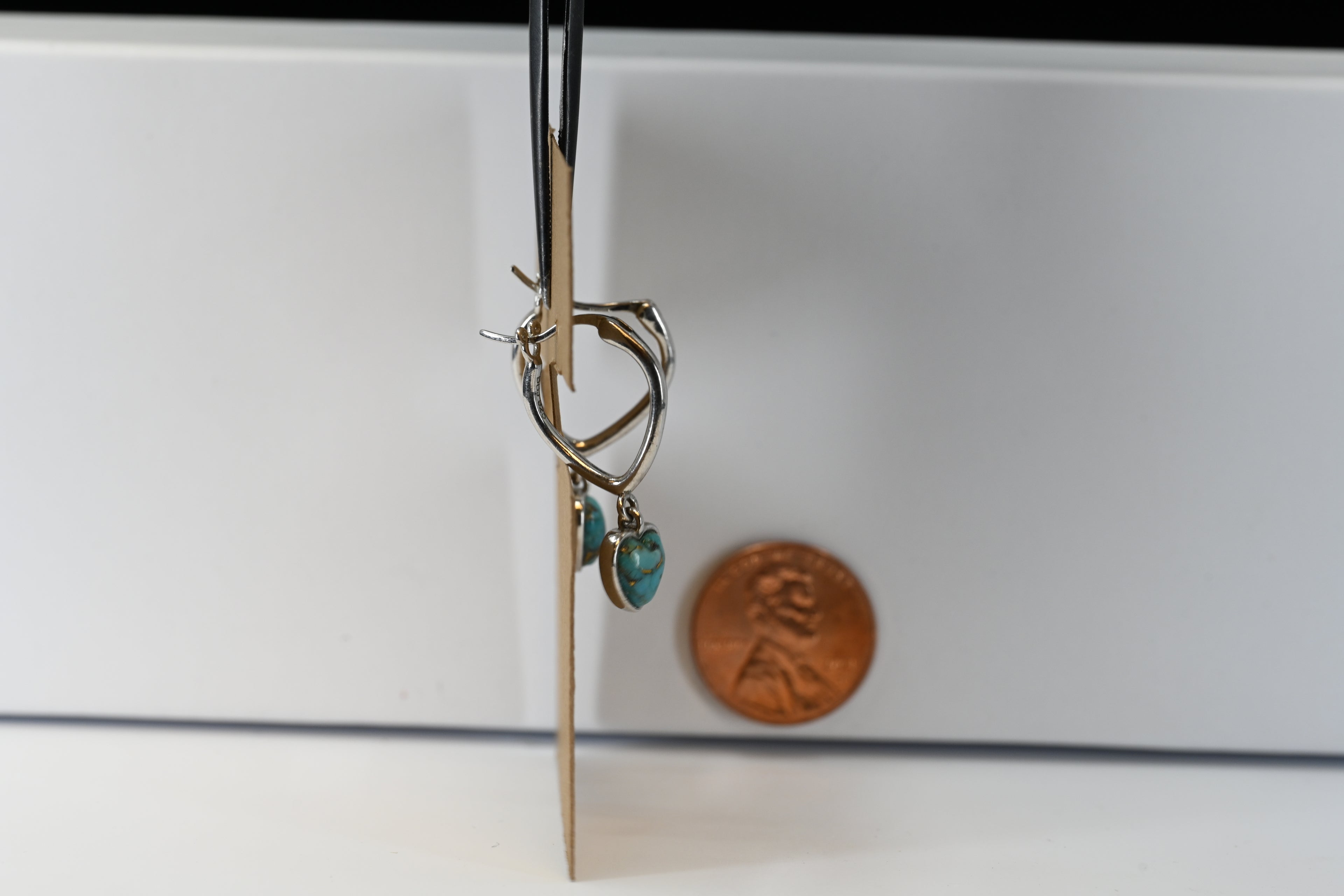 Sterling Silver Heart Shaped Blue Stone Hoop Earrings