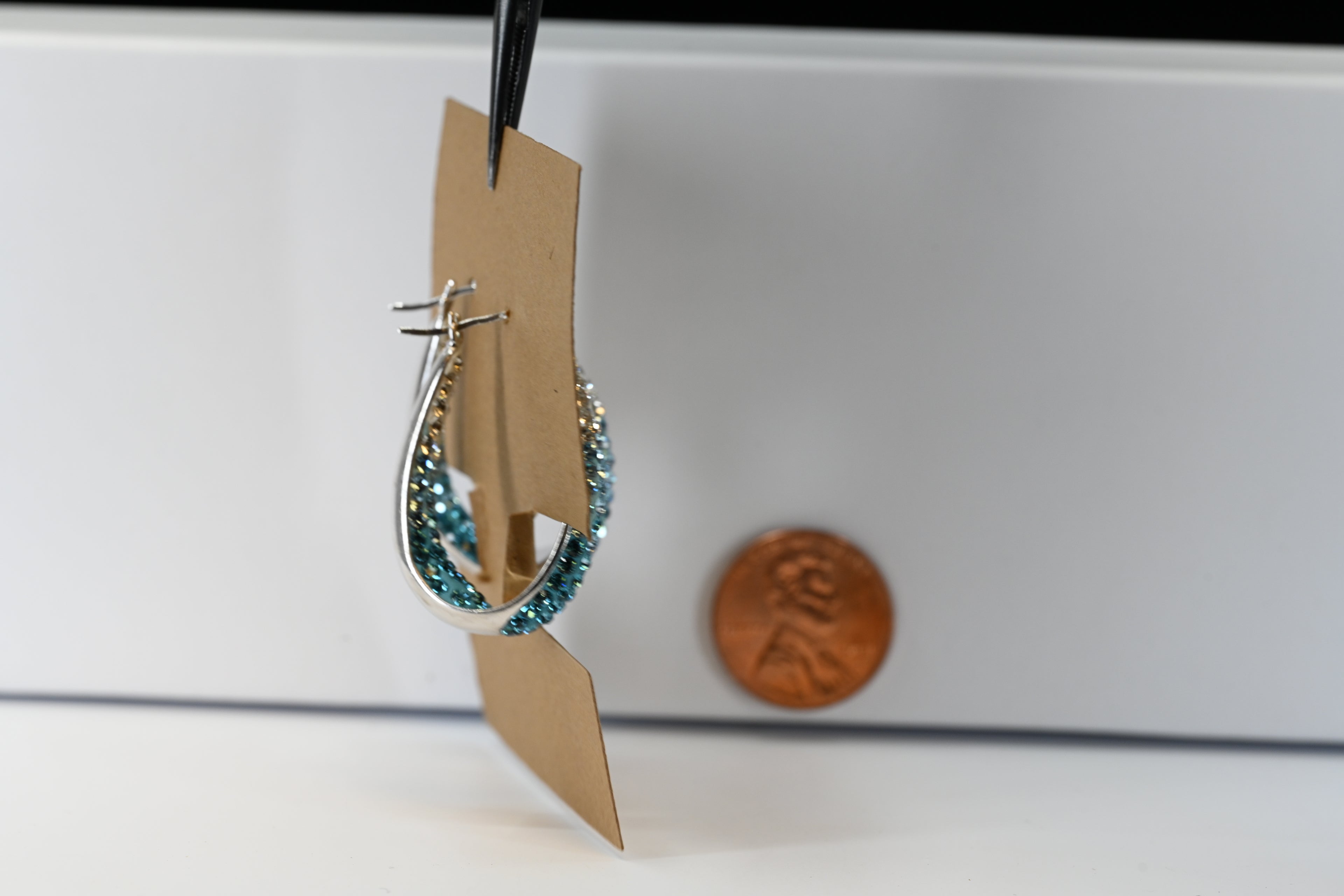 Sterling Silver Oval Hoop Earring Ombre and Colorless Stones