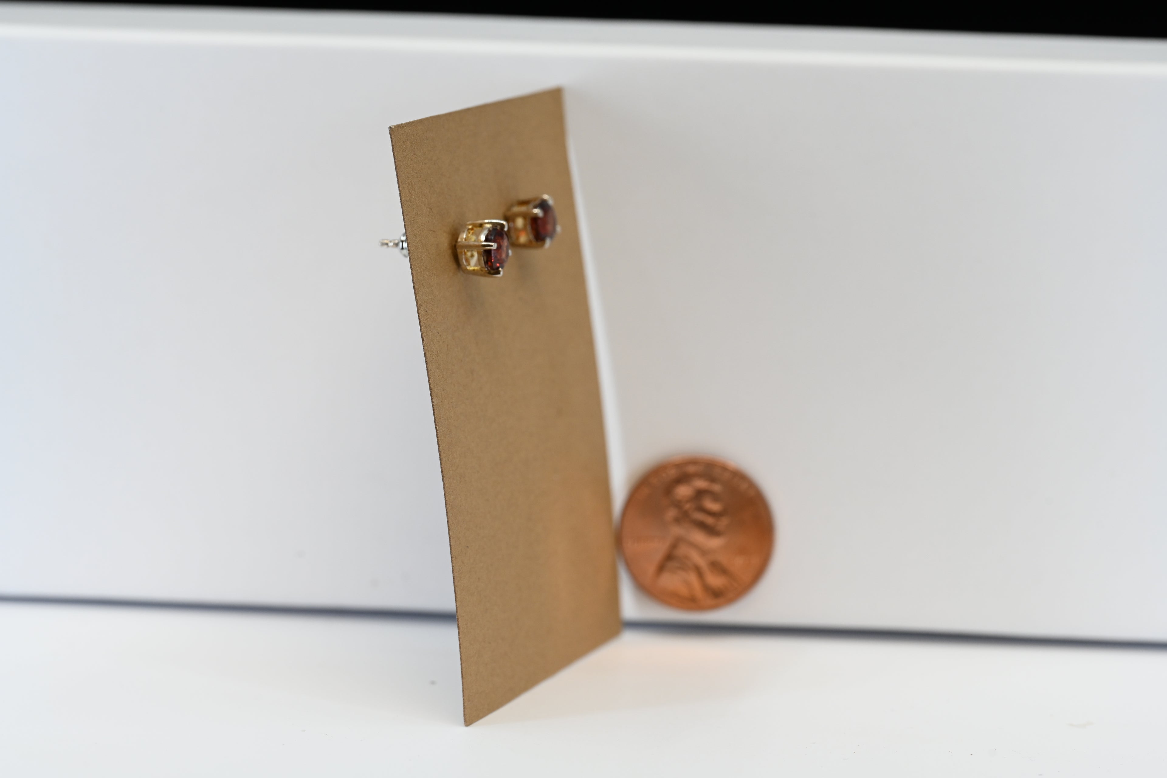 Sterling Silver Round Red Stone Stud Earrings