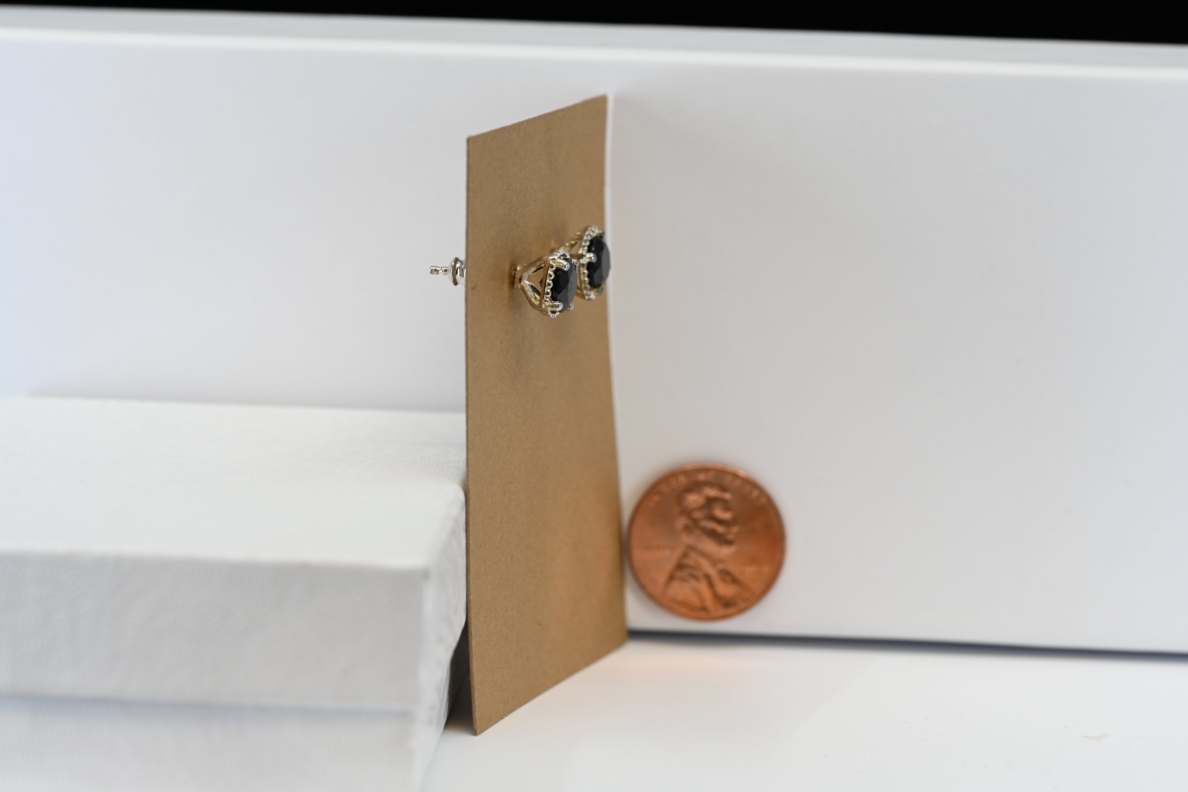 Sterling Silver Round Black Stones Stud Earring