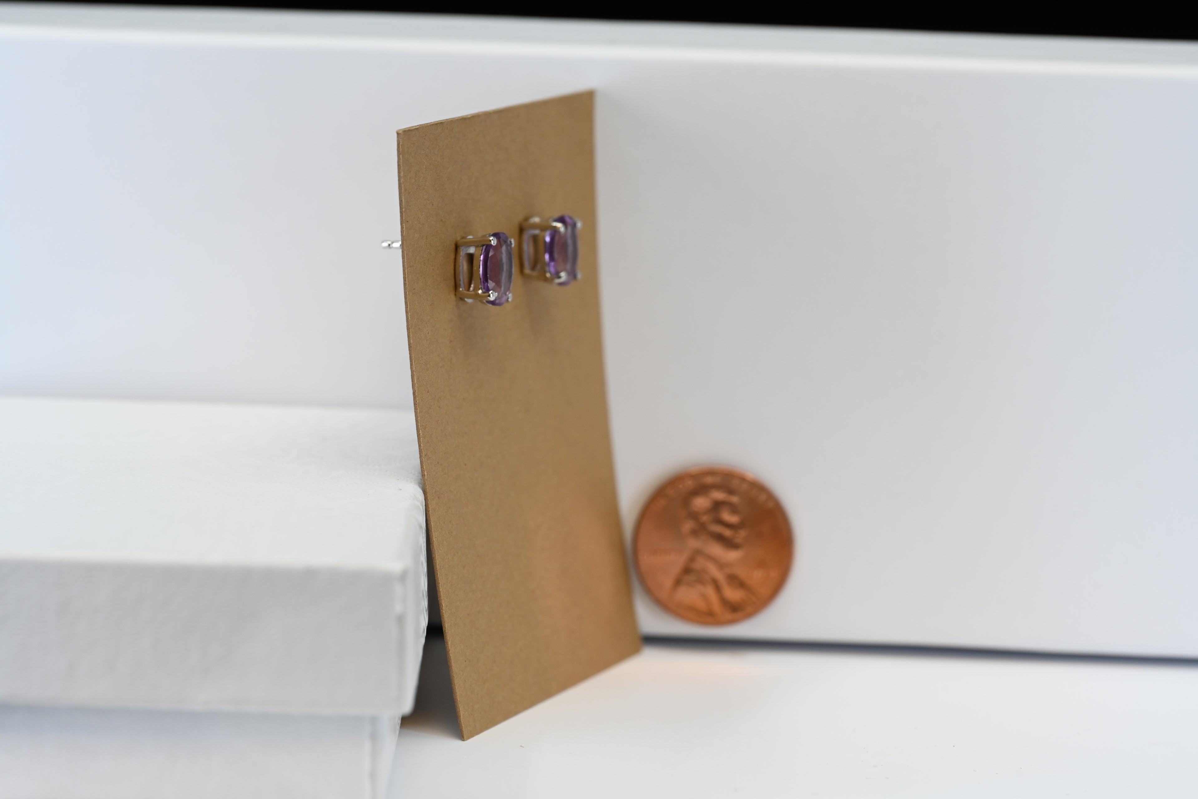 Sterling Silver Oval Light Purple Stone Stud Earrings