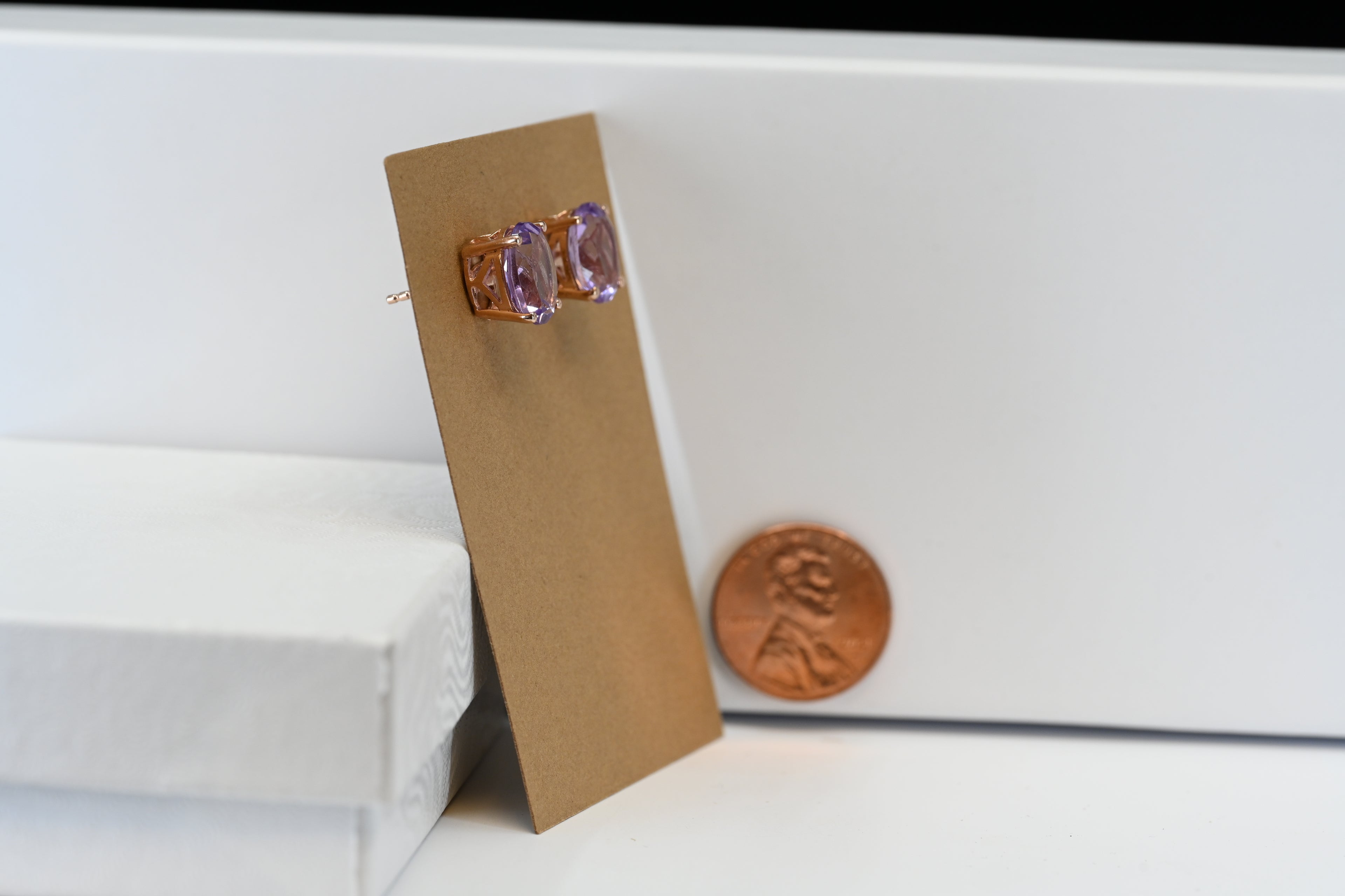 Sterling Silver Oval Stone Rose-tone Stud Earrings