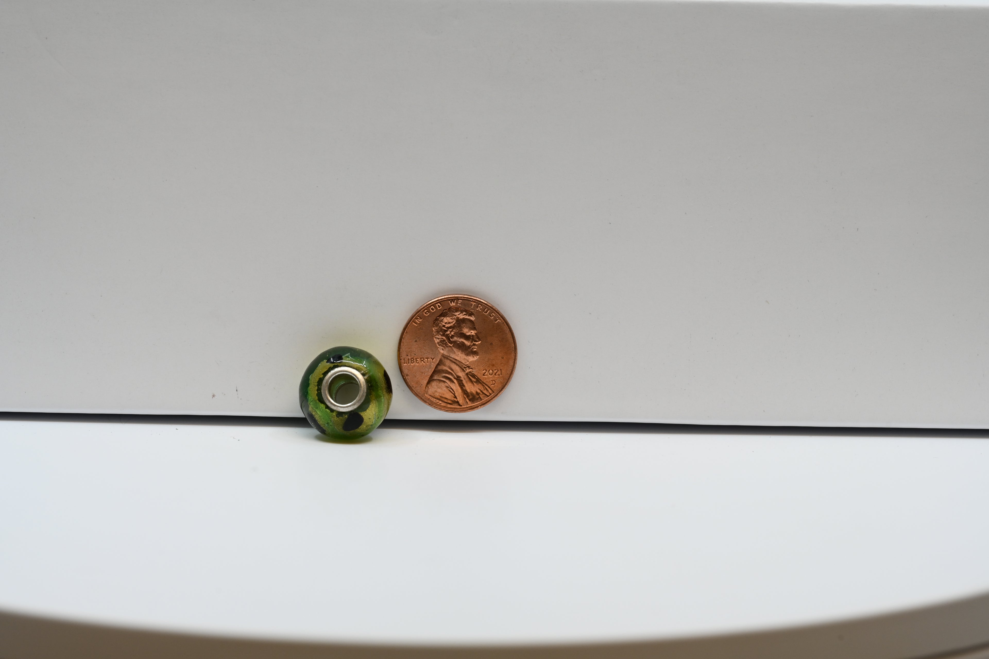 Green and Gold Leaf With Black Spots Bead Charm