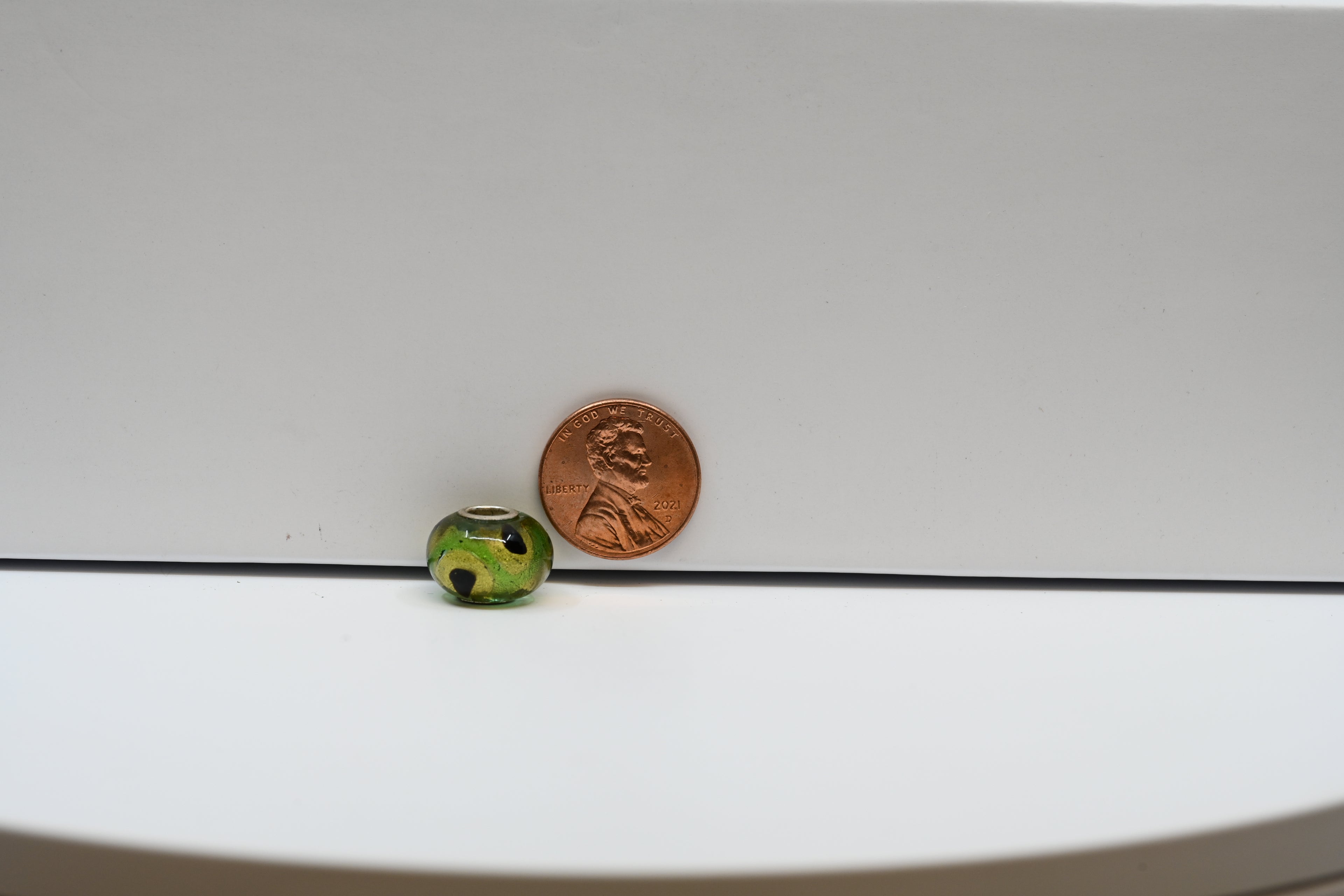 Green and Gold Leaf With Black Spots Bead Charm