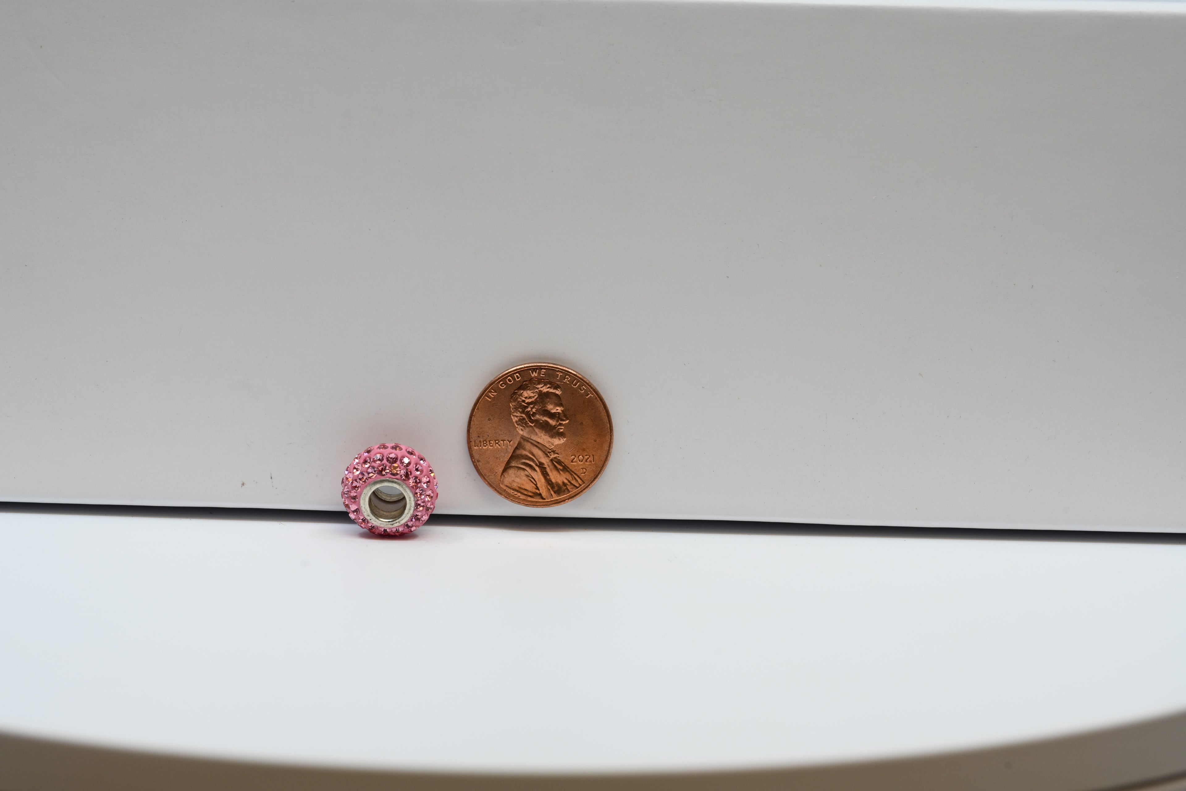 Bubble Gum Pink Bead Charm  With Rhinestones