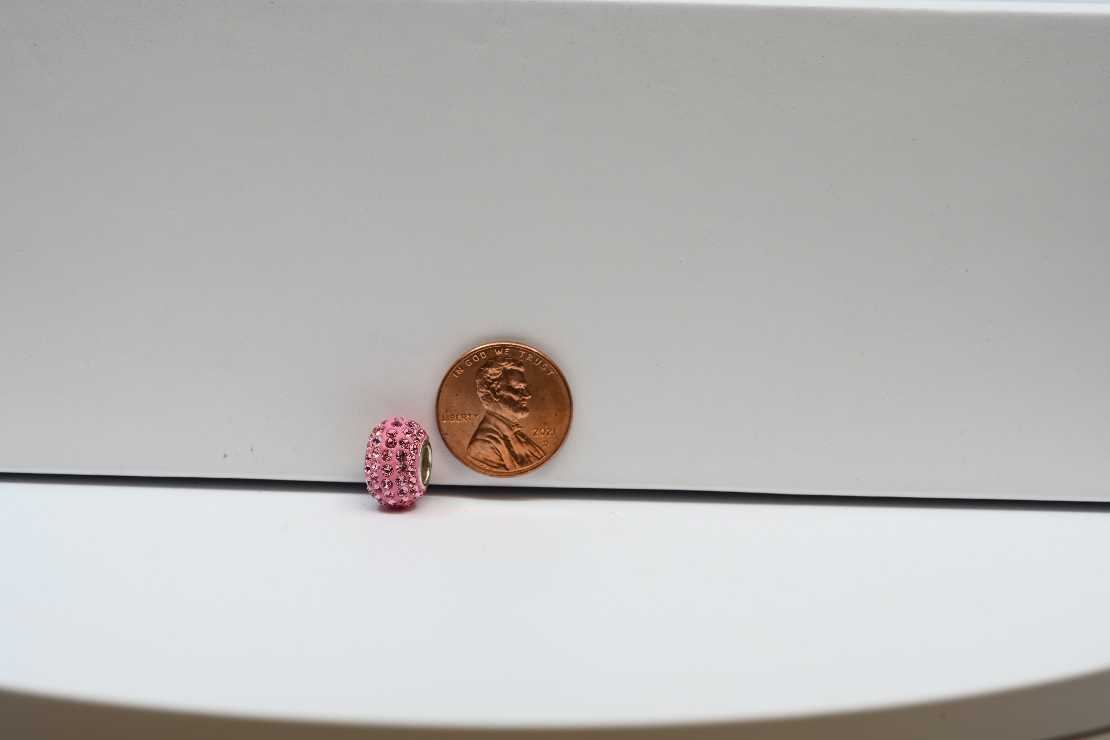 Bubble Gum Pink Bead Charm  With Rhinestones
