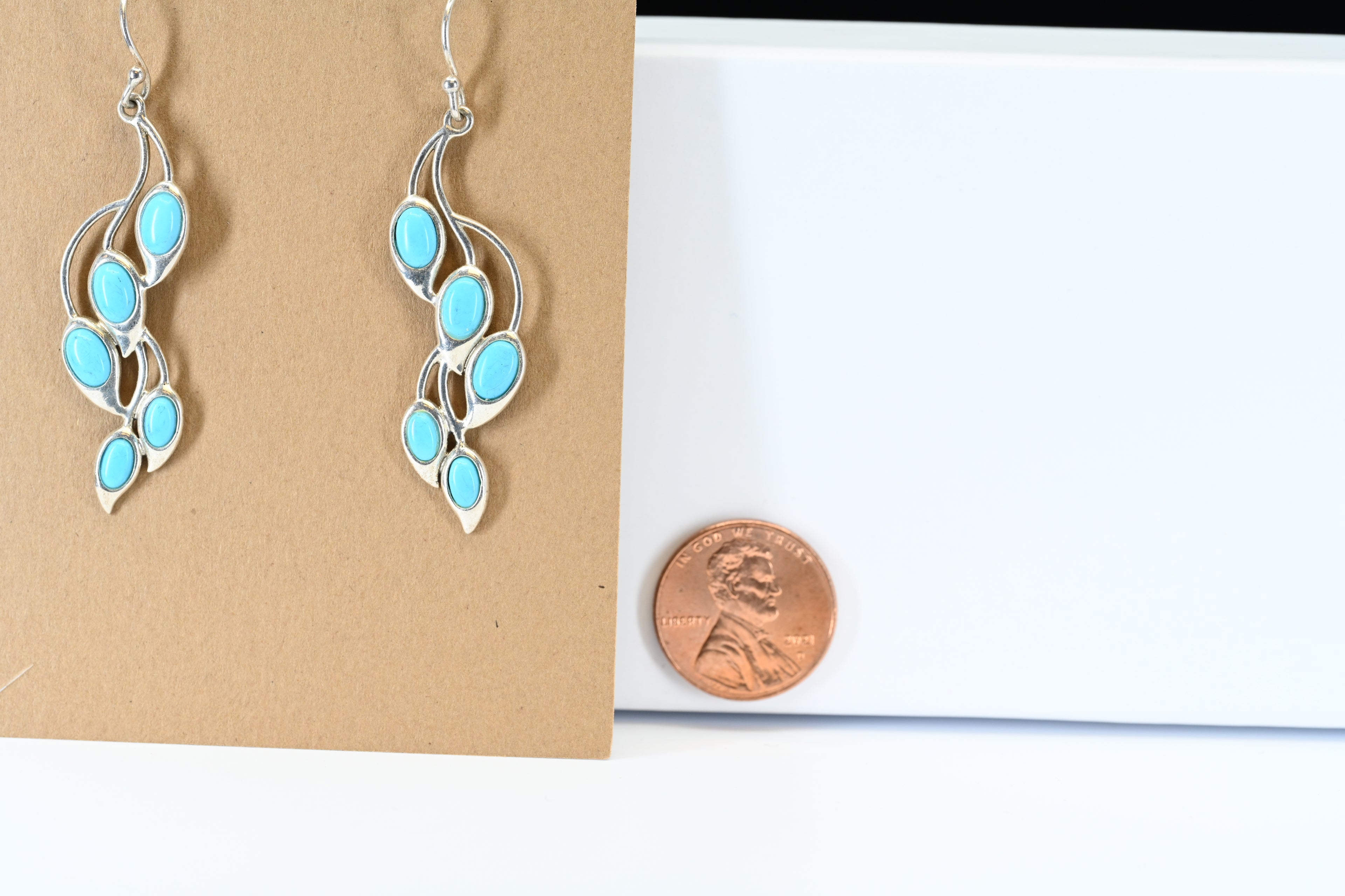 Sterling Silver Teal Cabochon Dangle Earrings