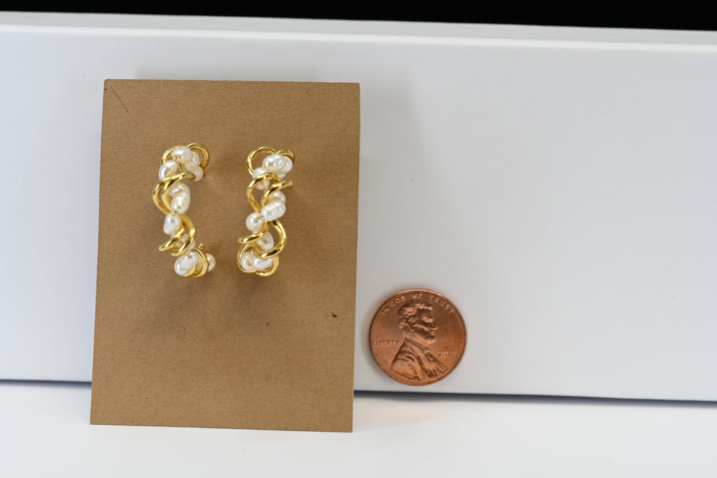 Sterling Silver Gold-Tone and Pearl Hoop Earrings