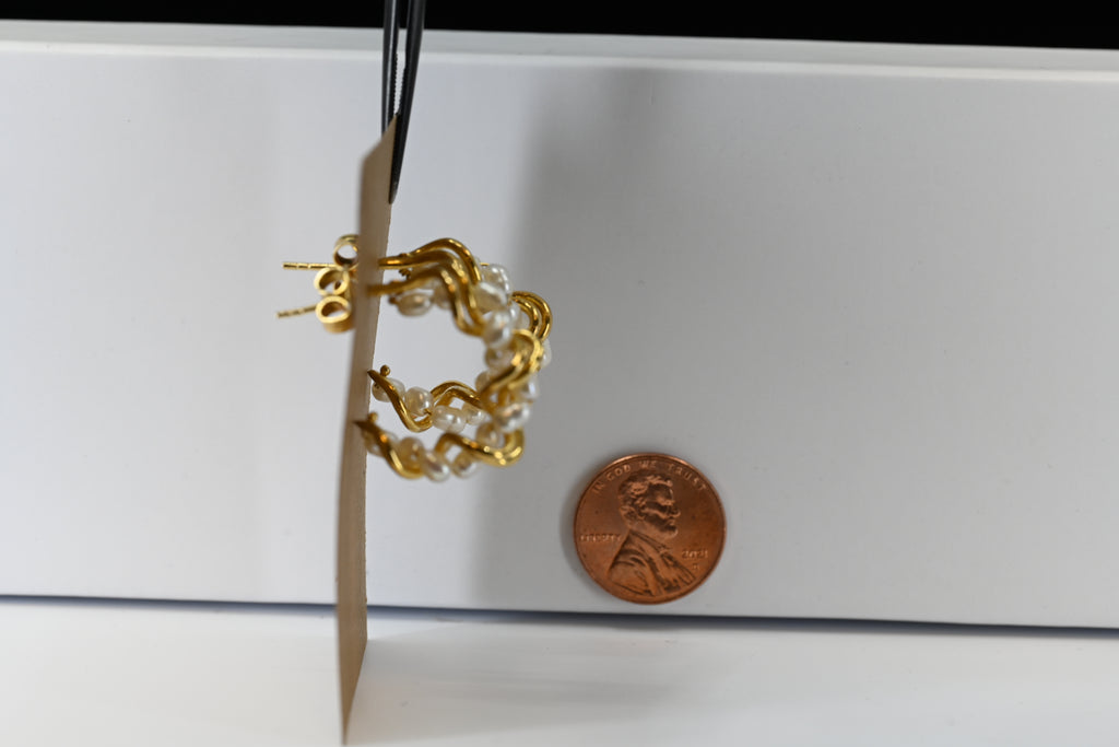 Sterling Silver Gold-Tone and Pearl Hoop Earrings