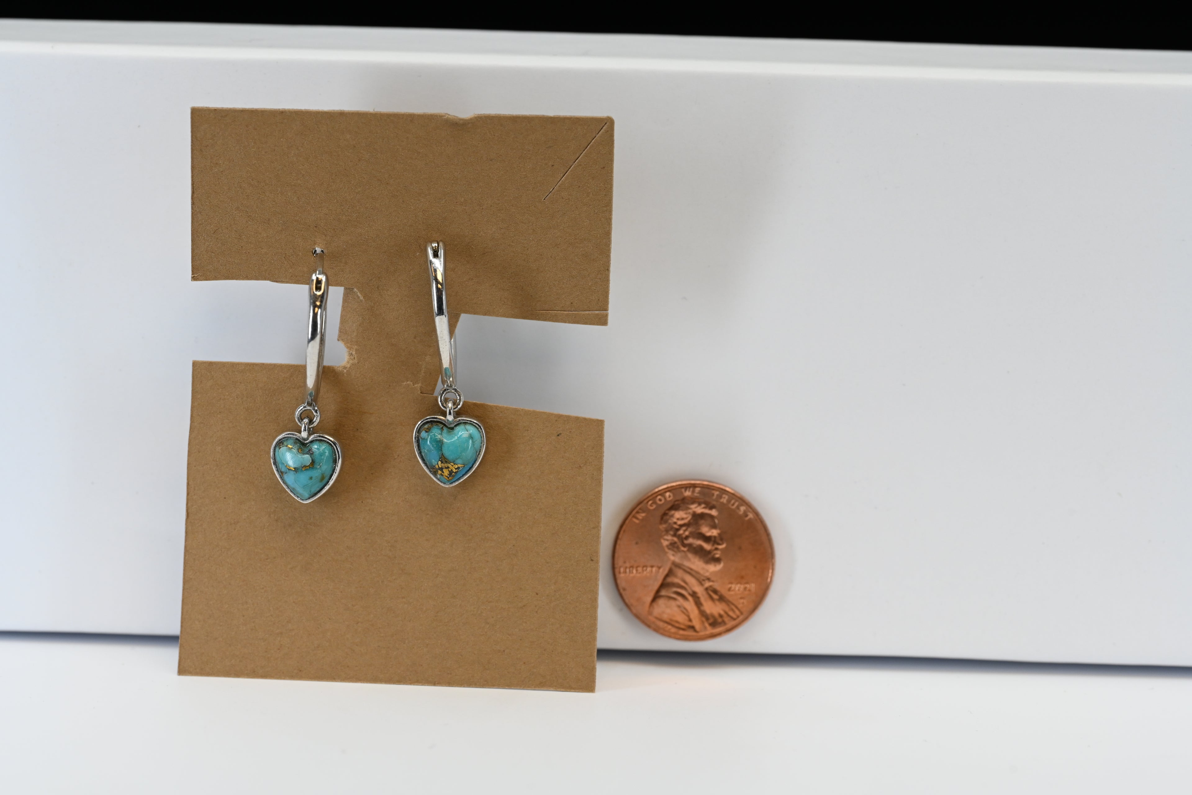 Sterling Silver Heart Shaped Blue Stone Hoop Earrings