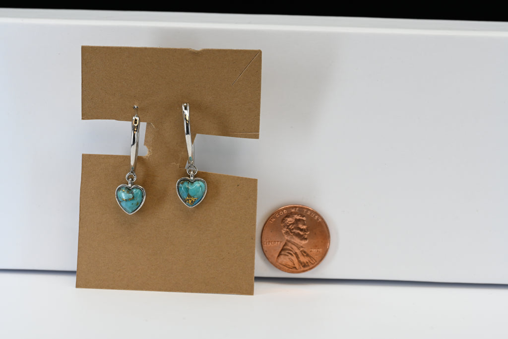 Sterling Silver Heart Shaped Blue Stone Hoop Earrings