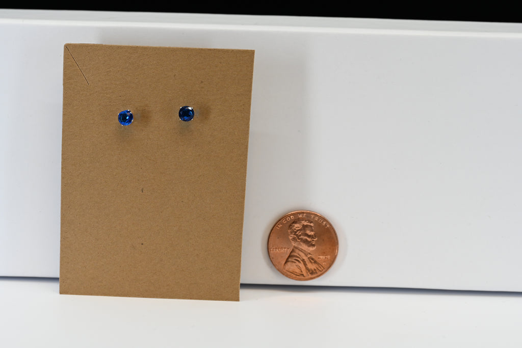 Sterling Silver Round Blue Stone Stud Earrings