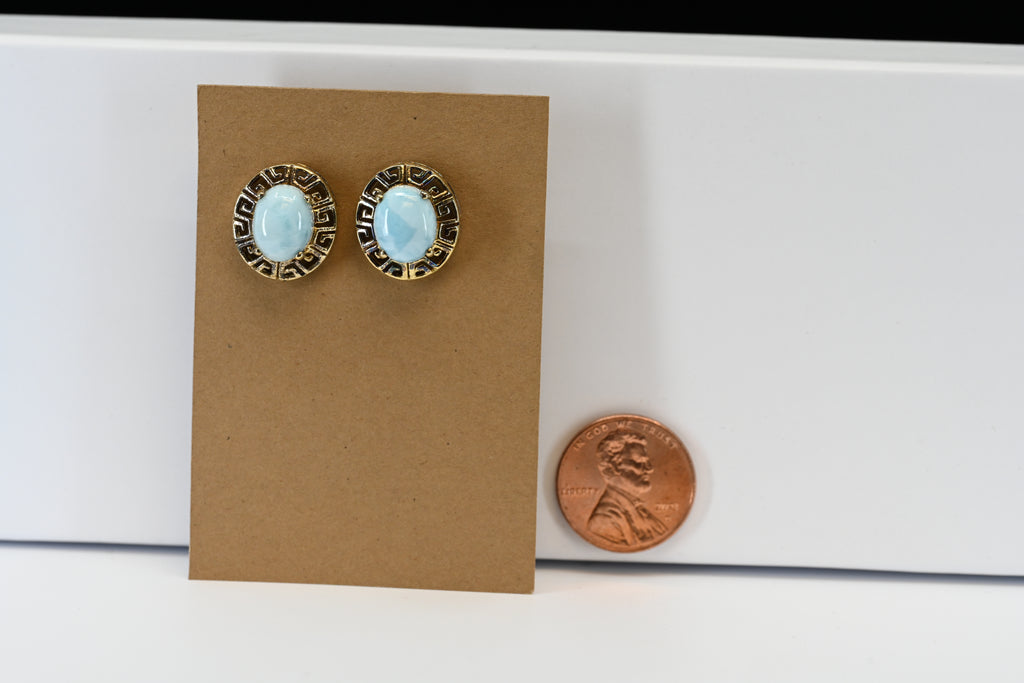 Sterling Silver  Blue Oval  Cabochon Stud Earrings