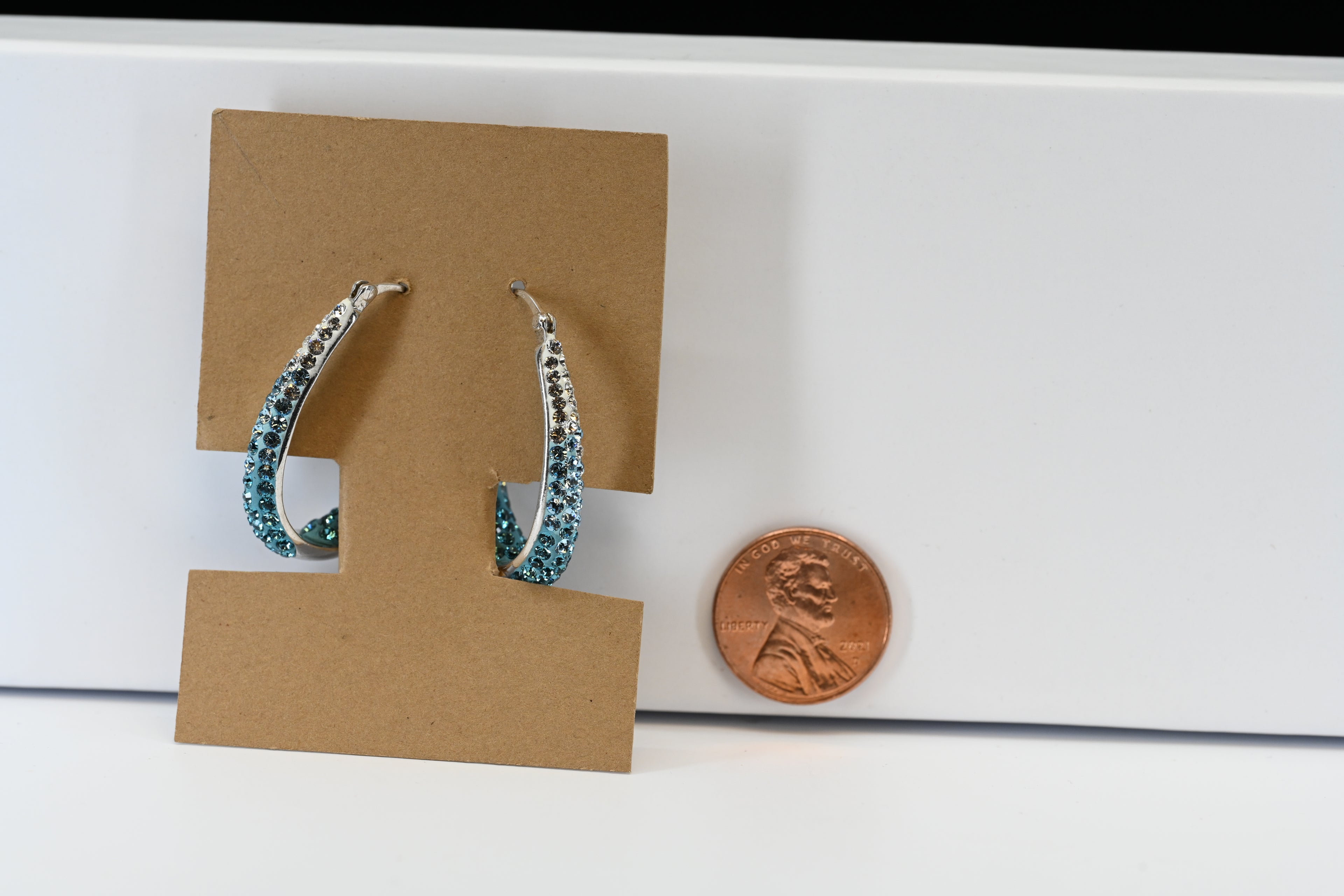 Sterling Silver Oval Hoop Earring Ombre and Colorless Stones