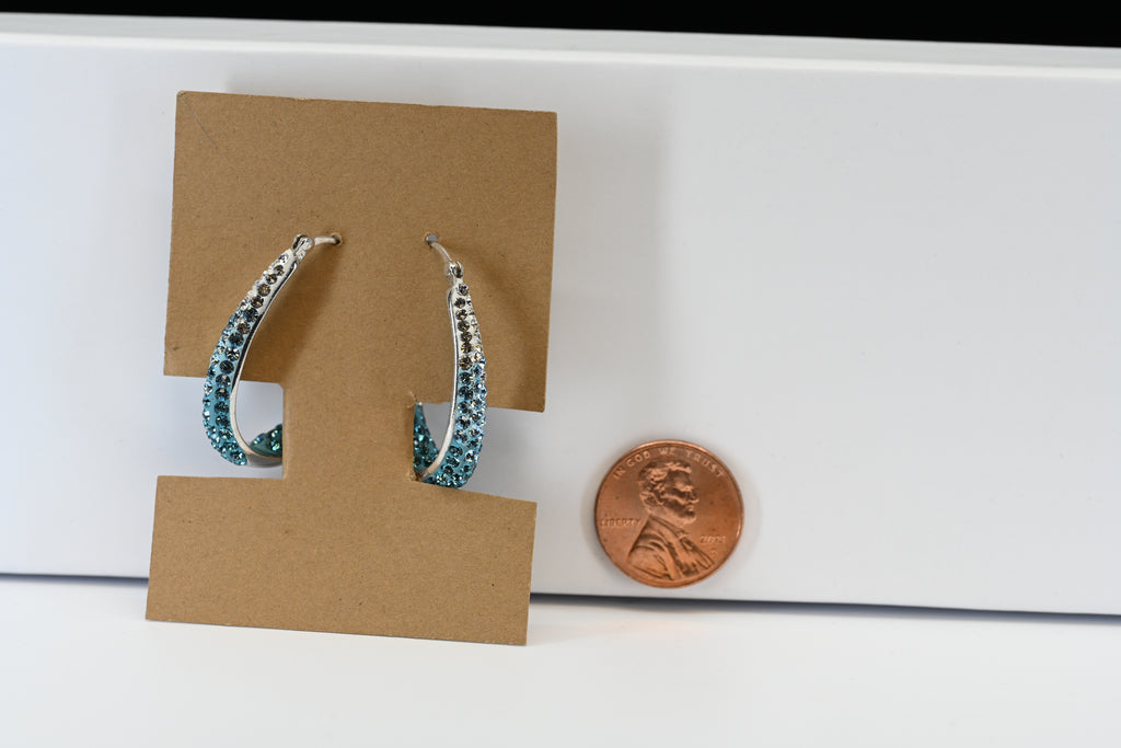 Sterling Silver Oval Hoop Earring Ombre and Colorless Stones