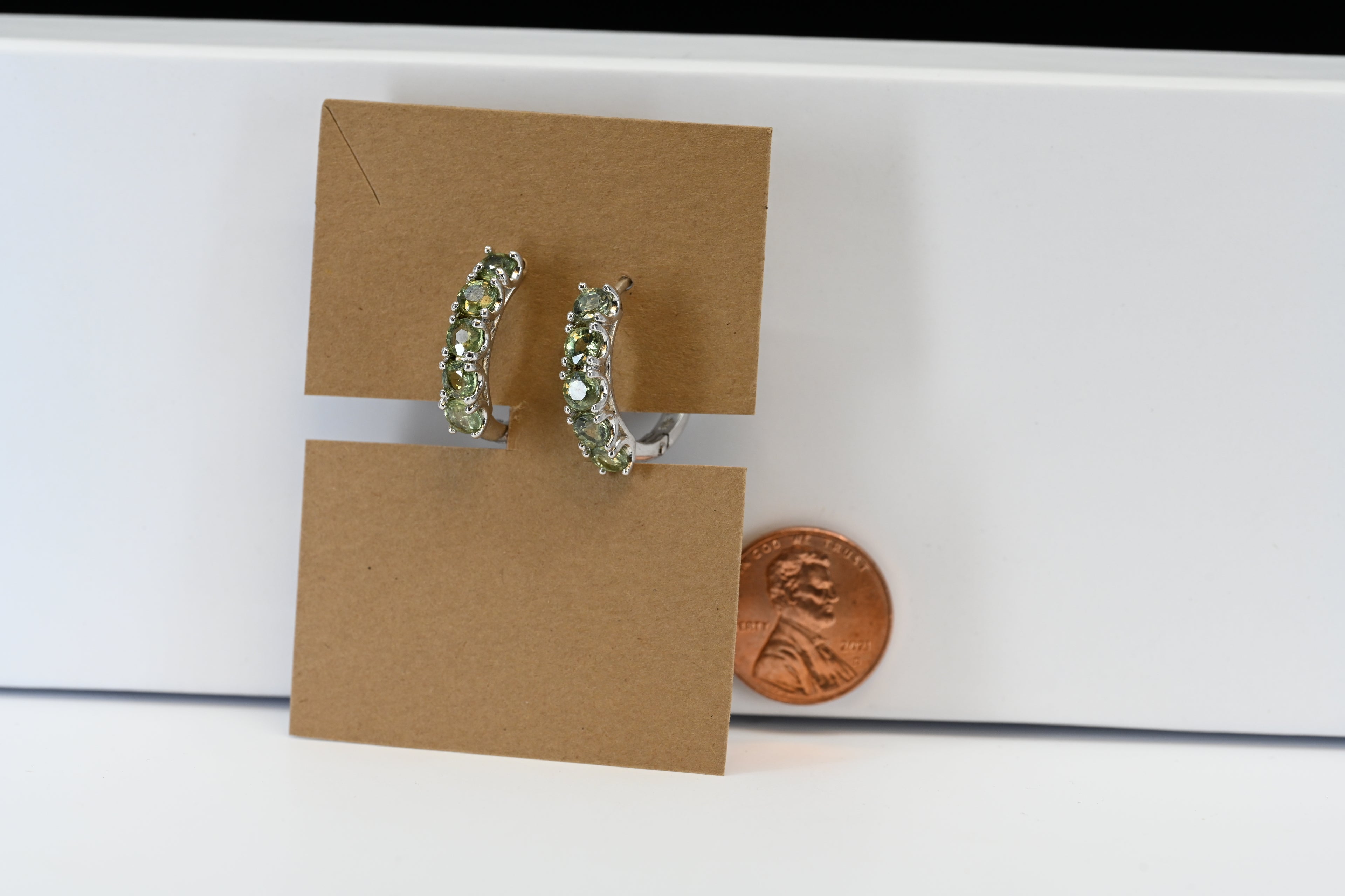 Sterling Silver Green Round Stone Hoop Earrings