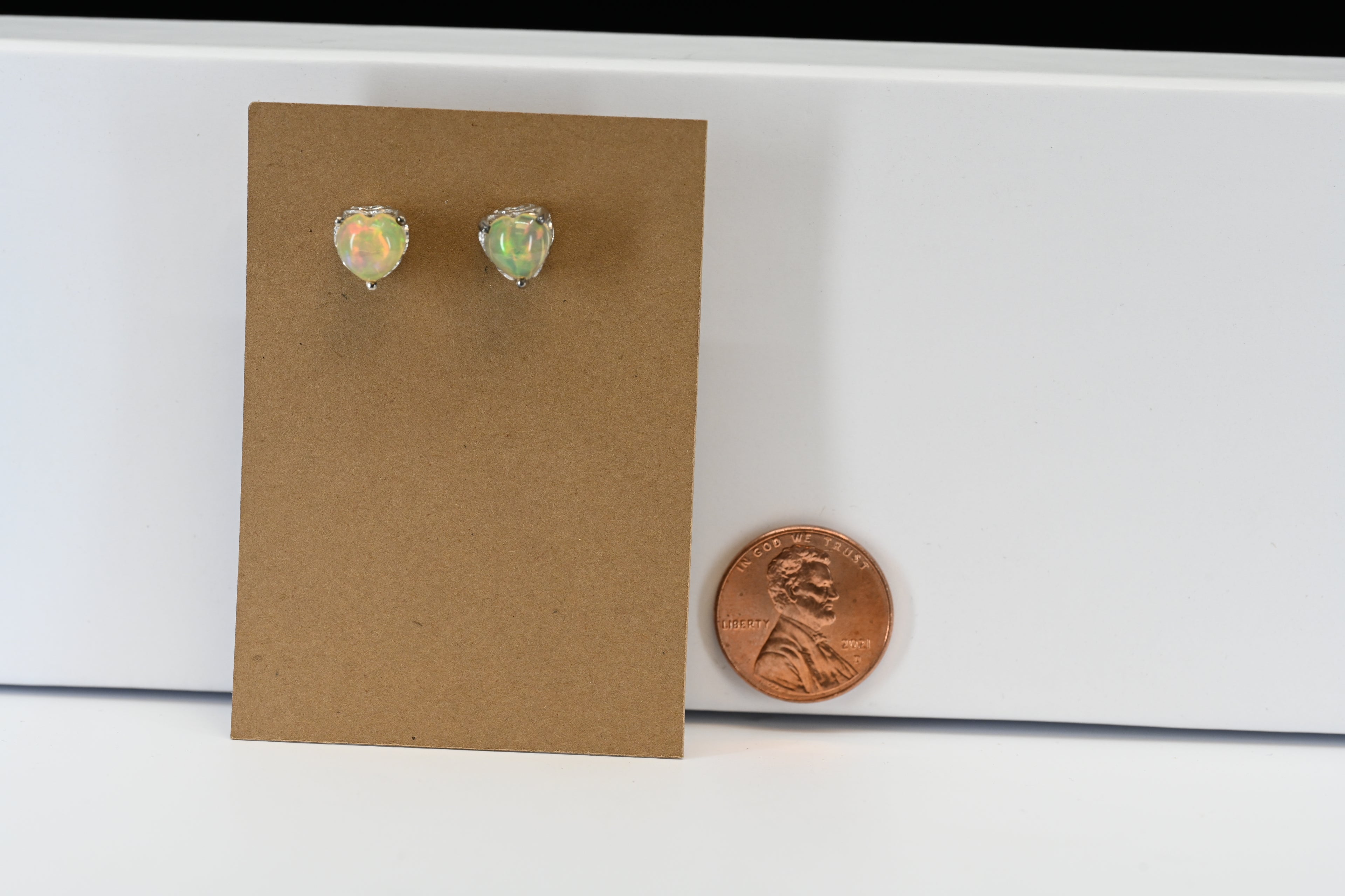 Sterling Silver Opal Heart Stud Earrings