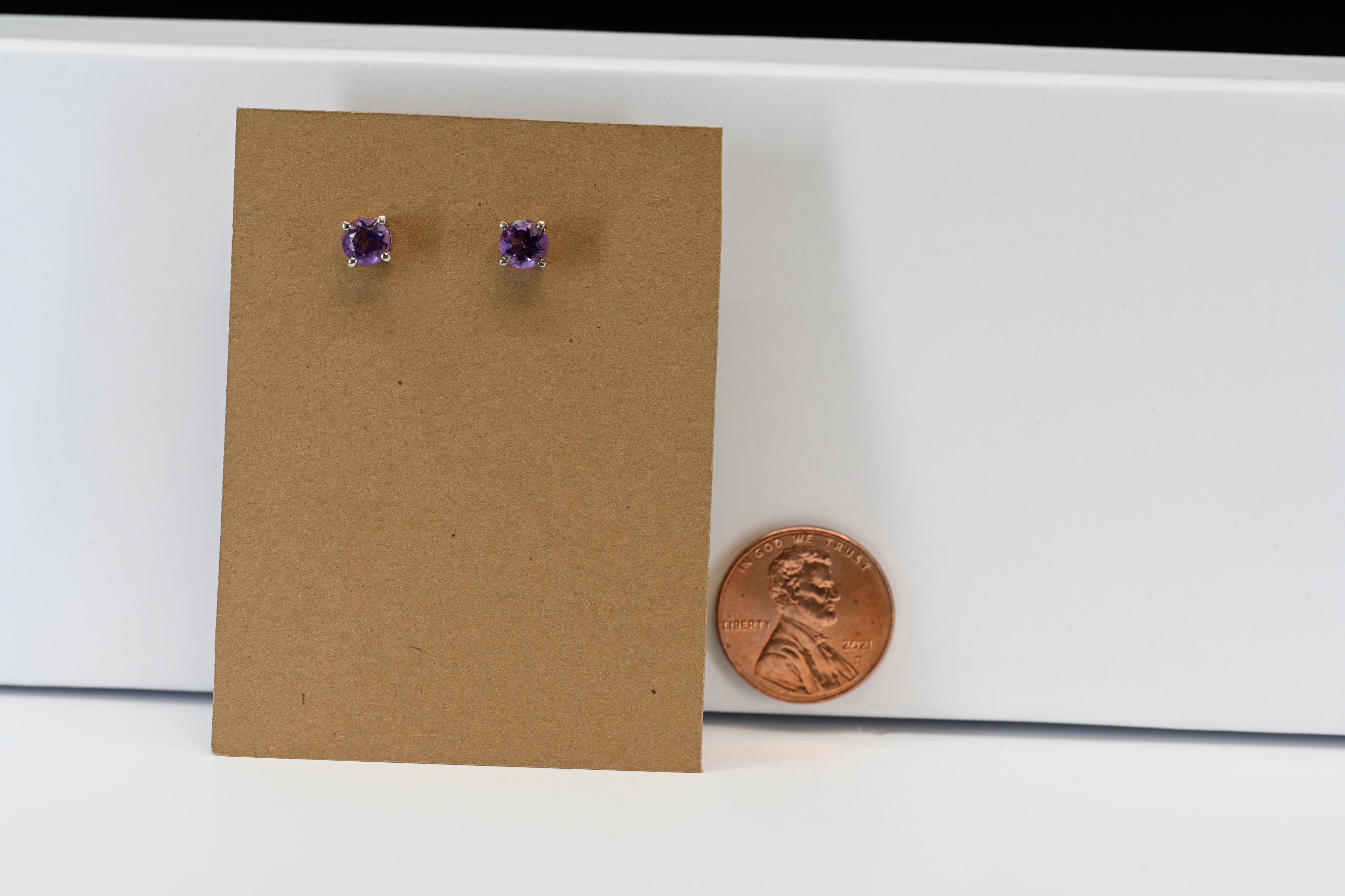 Sterling Silver Round Purple Stone Stud Earrings