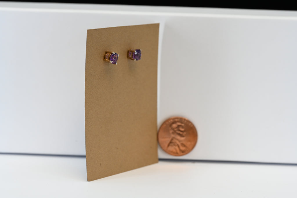 Sterling Silver Round Purple Stone Stud Earrings