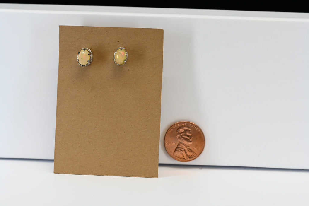 Sterling Silver Opal Oval Stud Earrings
