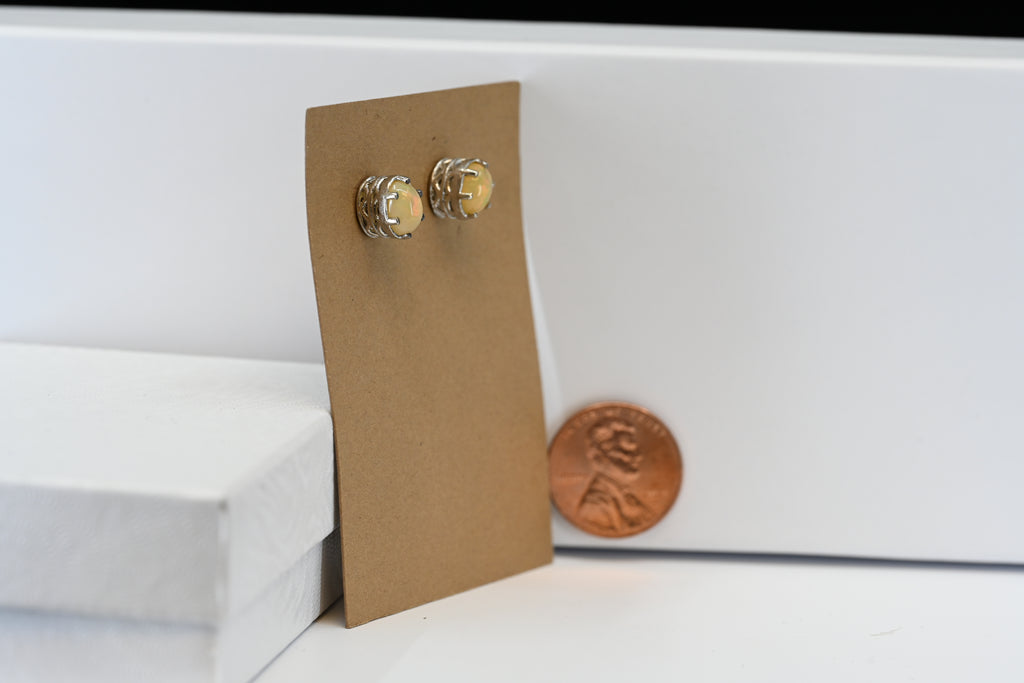 Sterling Silver Opal Oval Stud Earrings