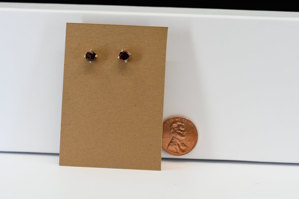 Sterling Silver Round Red Stone Stud Earrings