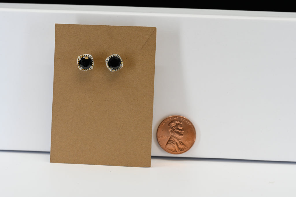 Sterling Silver Round Black Stones Stud Earring