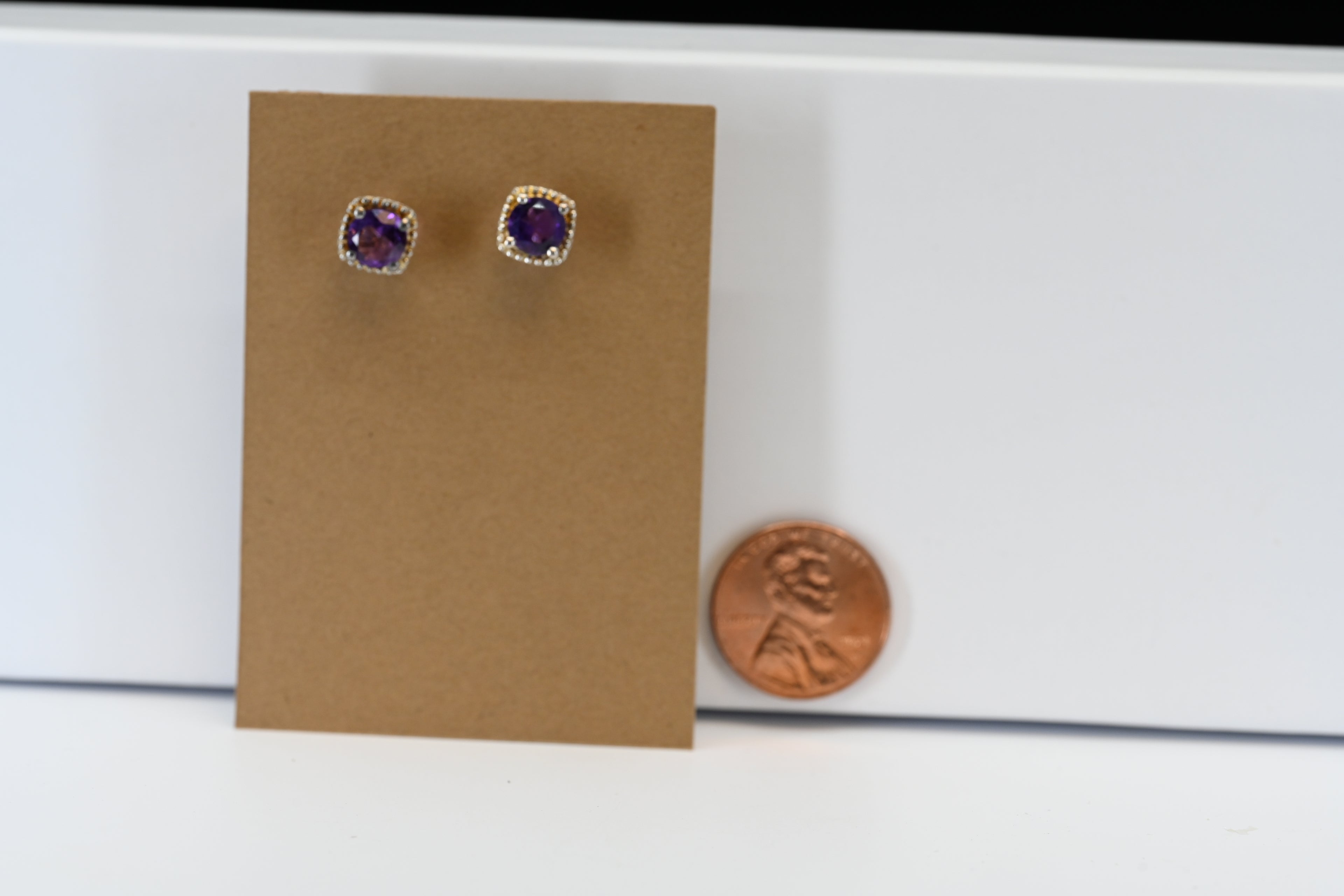 Sterling Silver Round Purple Stone Stud Earrings