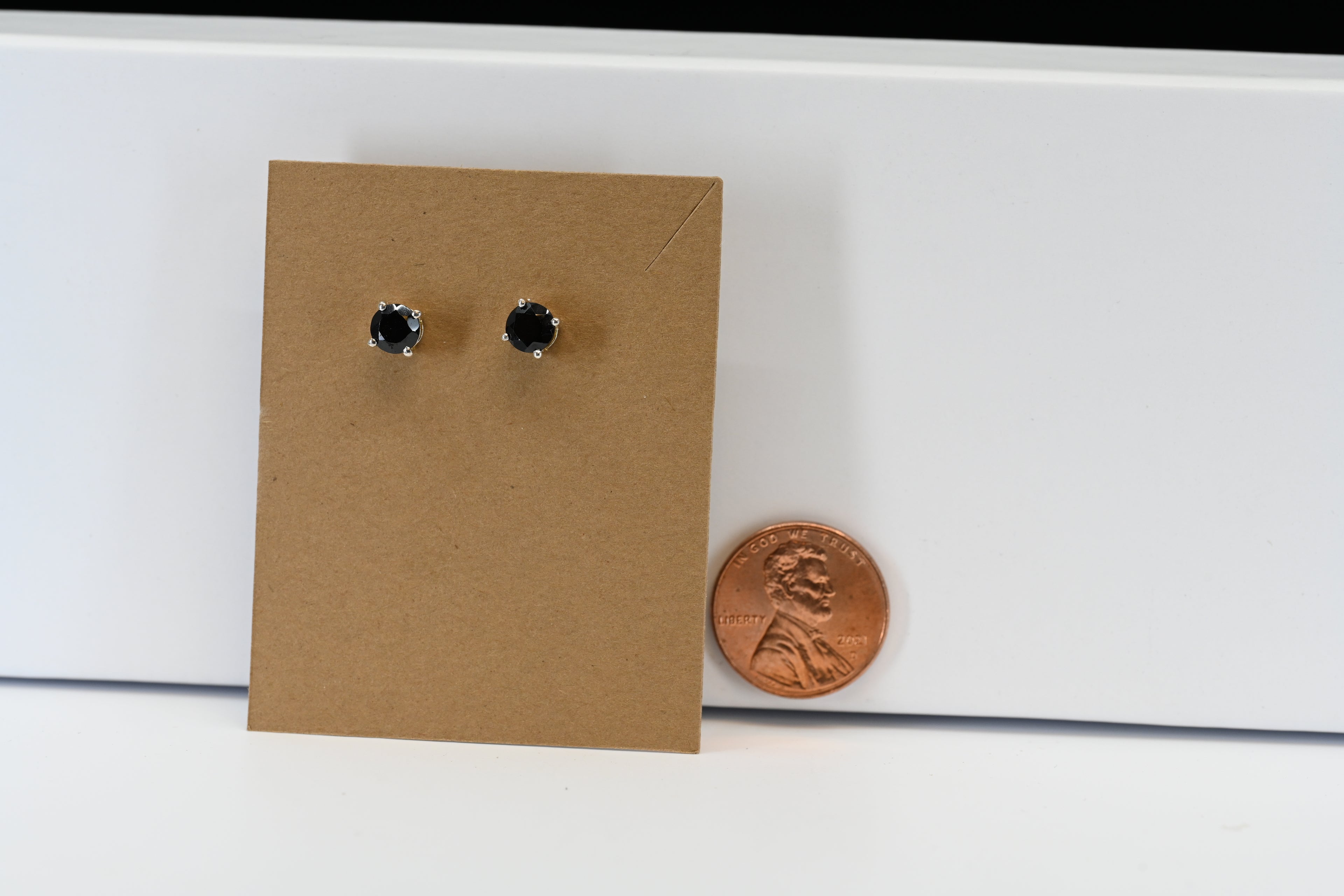 Sterling Silver Round Black Stone Stud Earrings