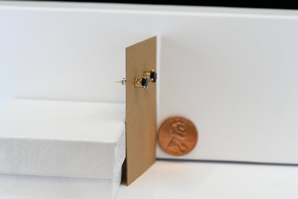 Sterling Silver Round Black Stone Stud Earrings