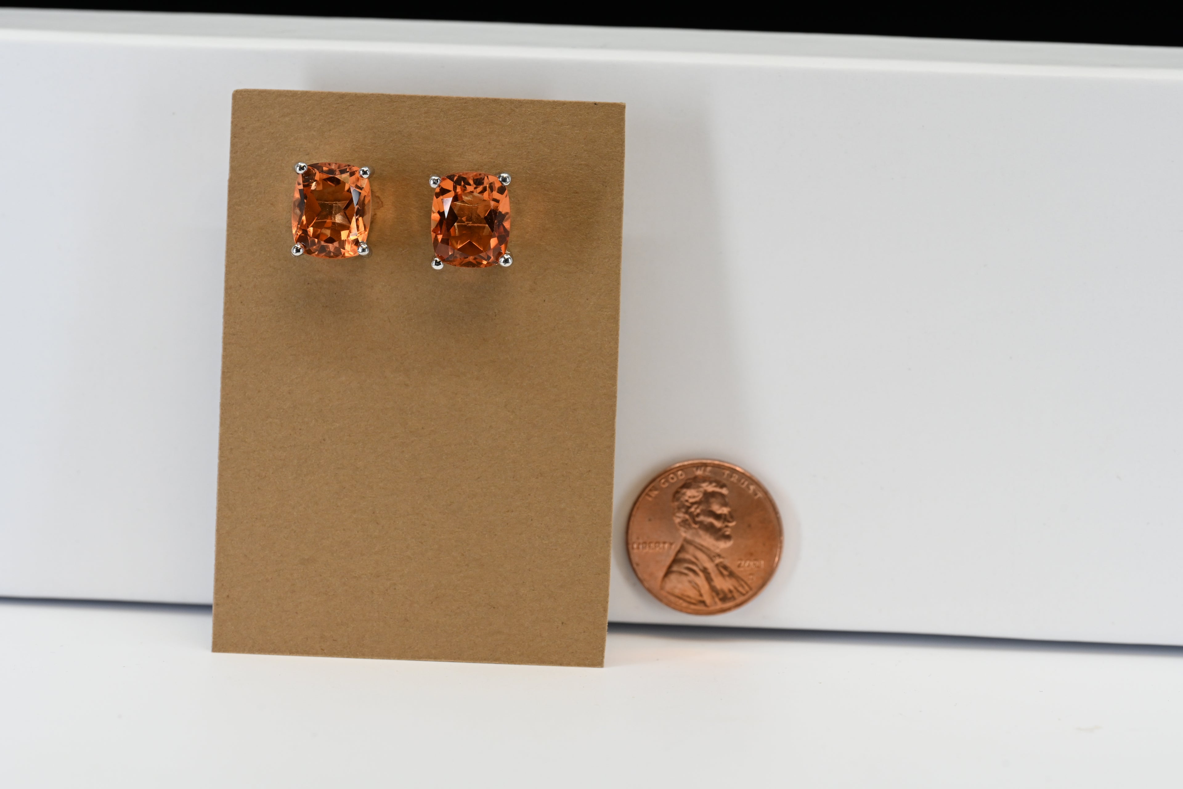 Sterling Silver Cushion Cut Orange Stud Earrings