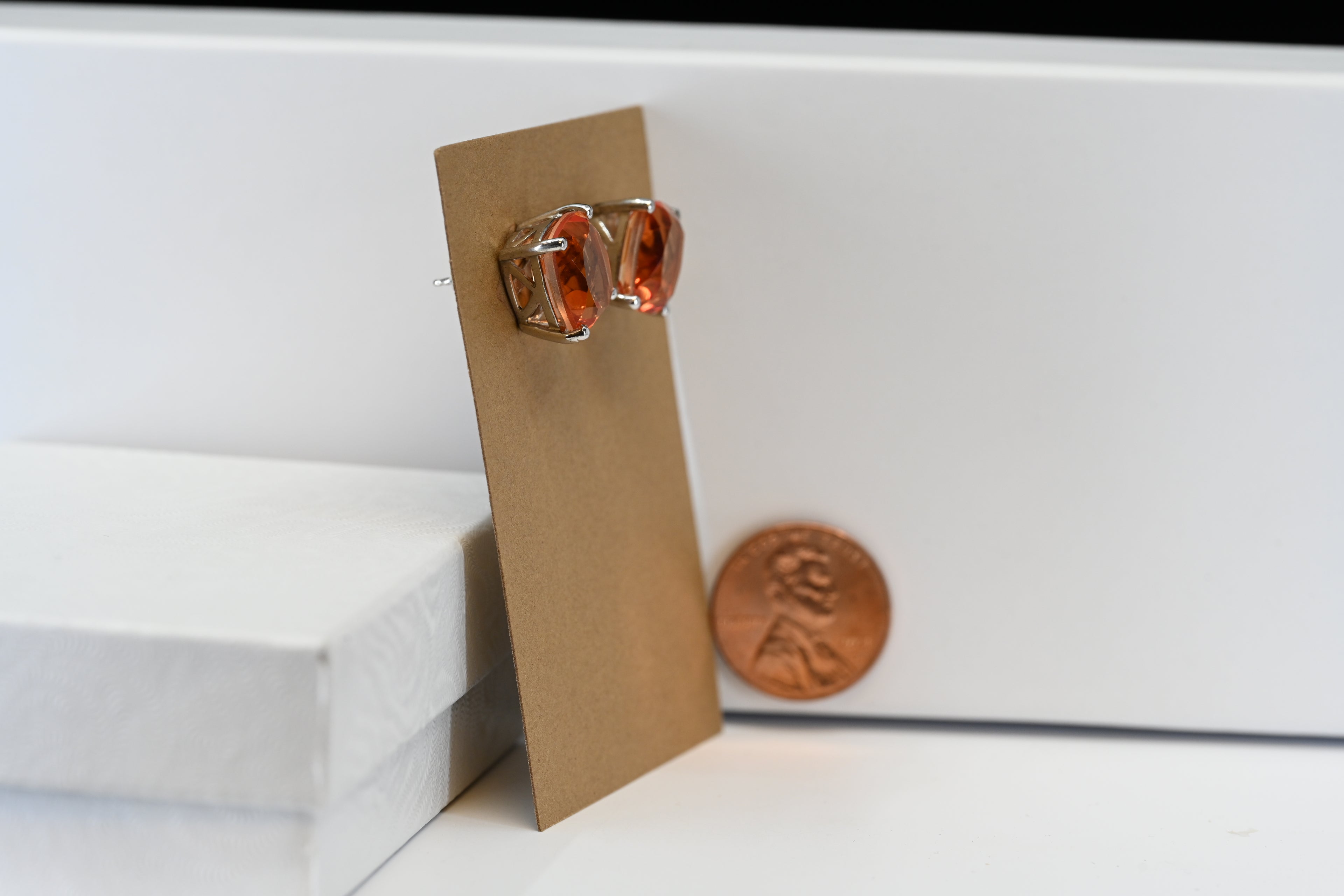 Sterling Silver Cushion Cut Orange Stud Earrings