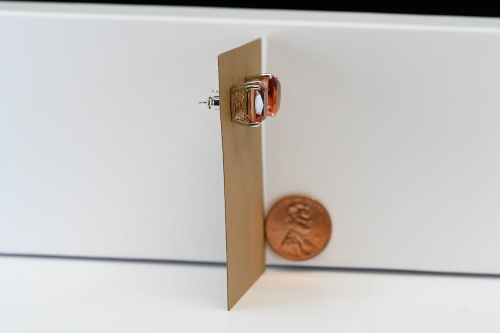 Sterling Silver Cushion Cut Orange Stud Earrings