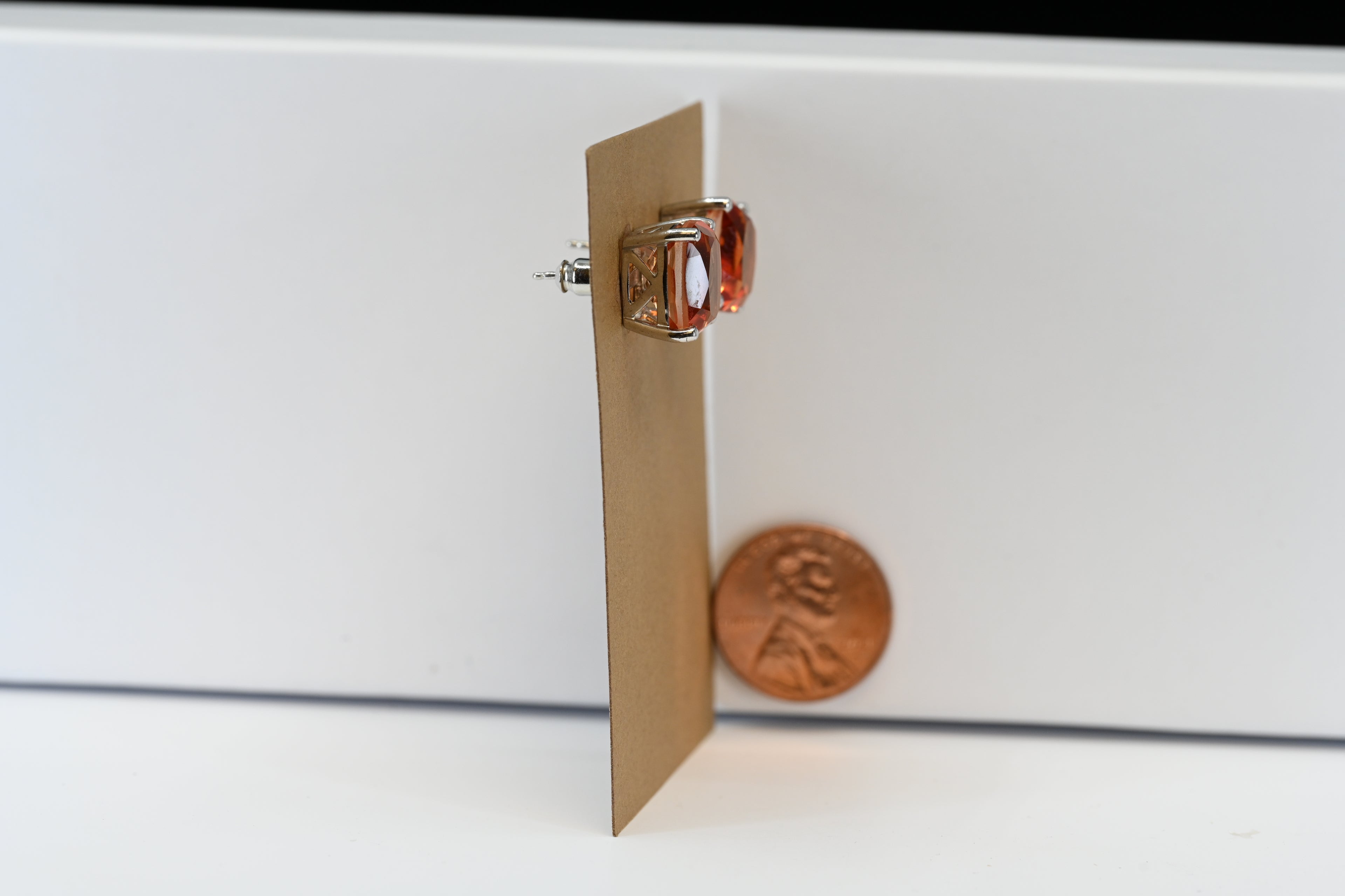 Sterling Silver Cushion Cut Orange Stud Earrings