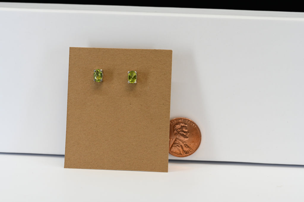 Sterling Silver Oval light Green Stone Stud Earrings