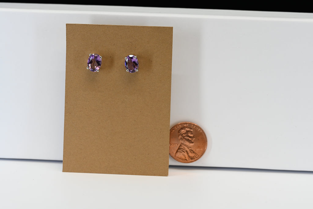 Sterling Silver Oval Light Purple Stone Stud Earrings
