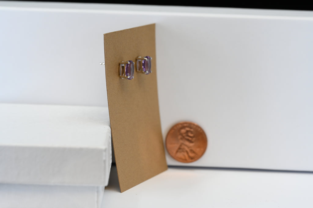 Sterling Silver Oval Light Purple Stone Stud Earrings