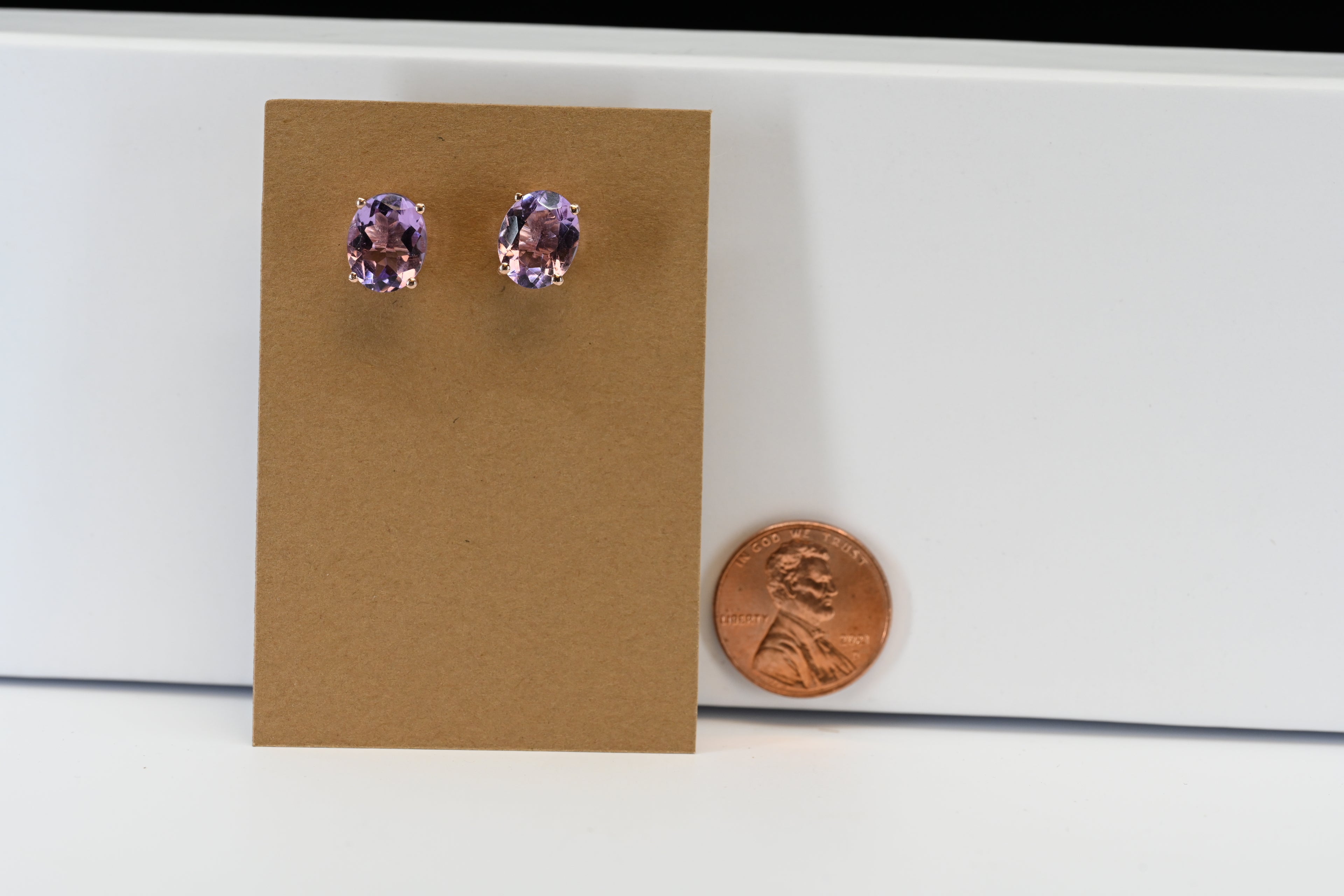 Sterling Silver Oval Stone Rose-tone Stud Earrings