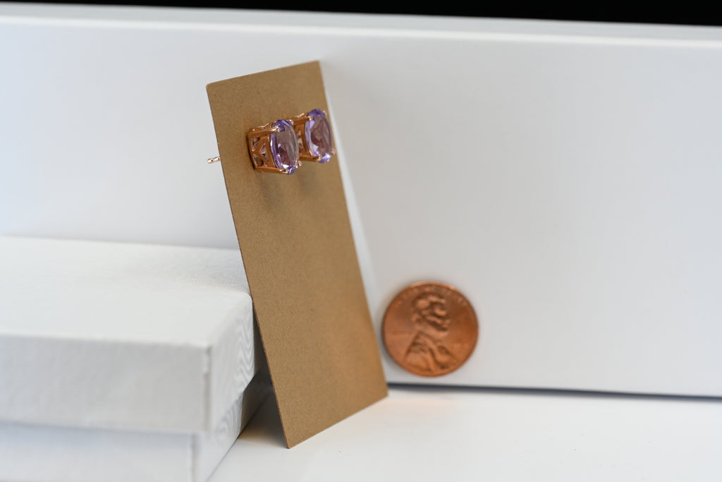 Sterling Silver Oval Stone Rose-tone Stud Earrings