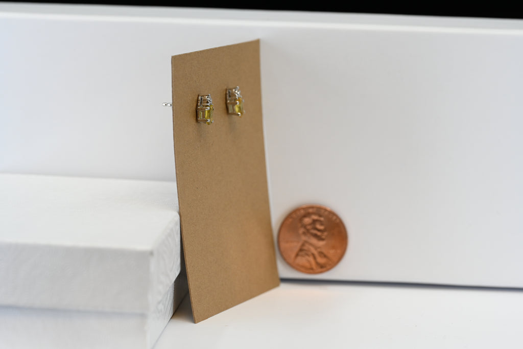 Sterling Silver Oval Yellow Stones With Round Colorless Stone Stud Earrings