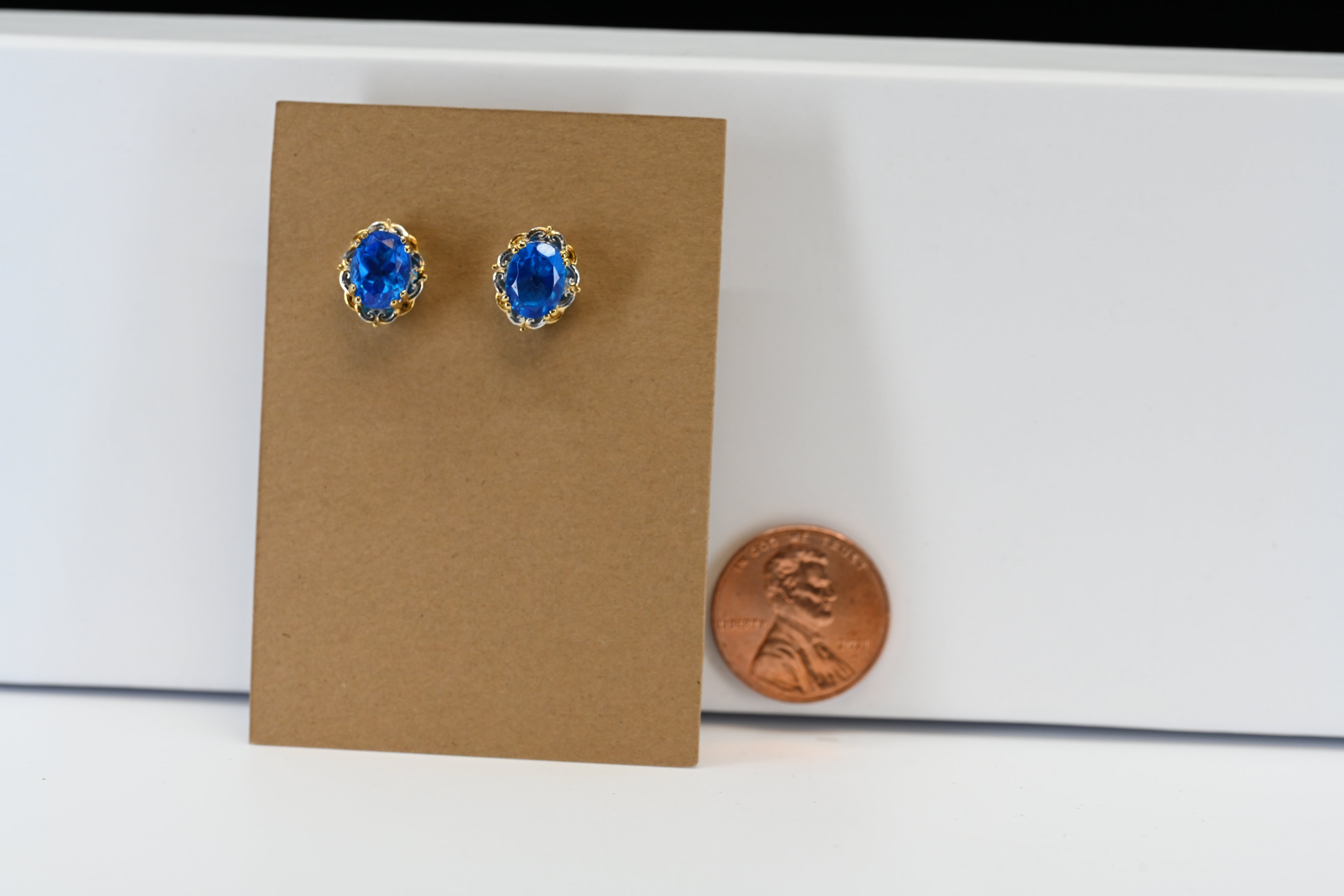 Sterling Silver Oval Blue Stone Stud Earrings