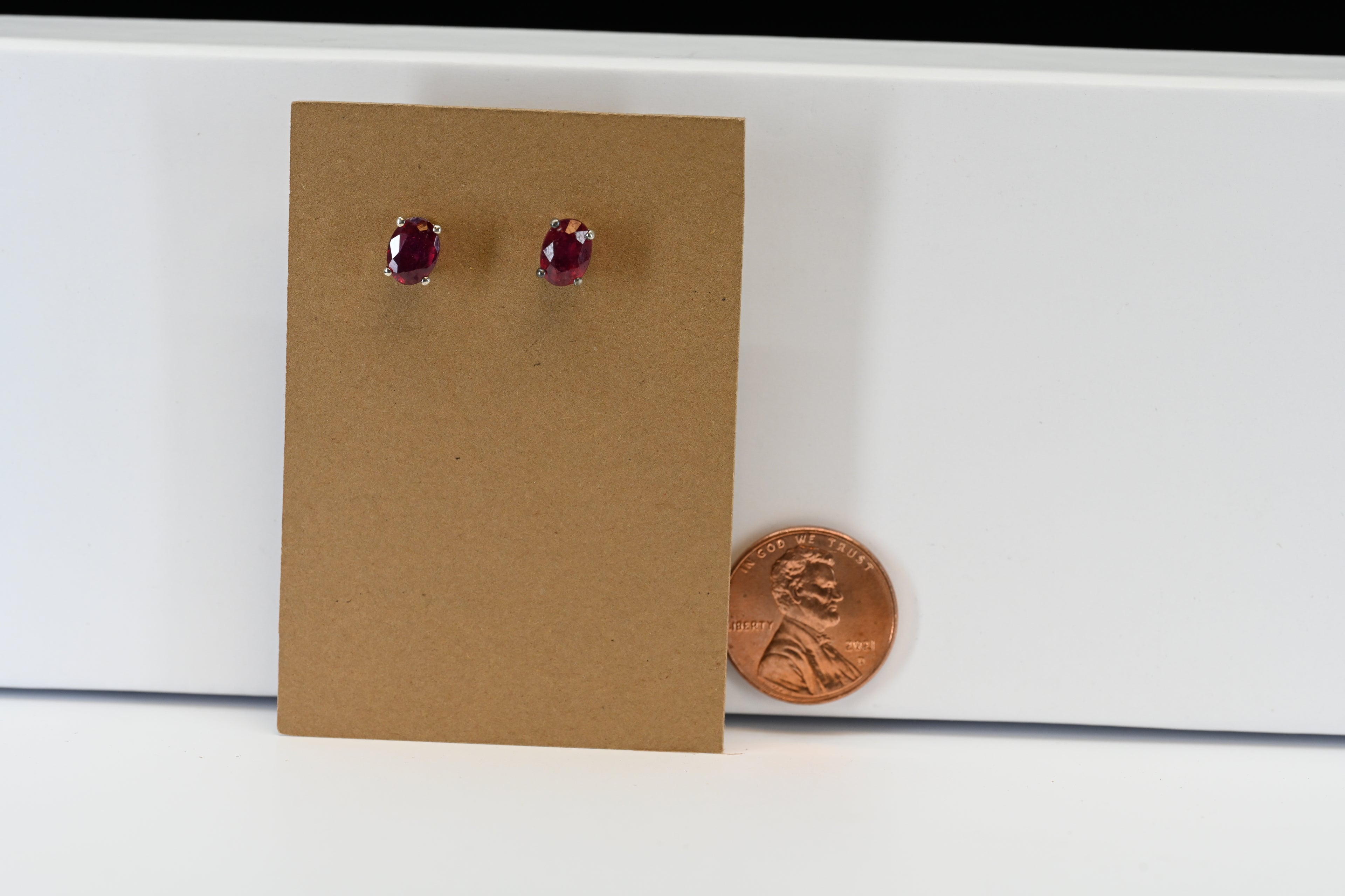 Sterling Silver Oval Red Stone Stud Earrings