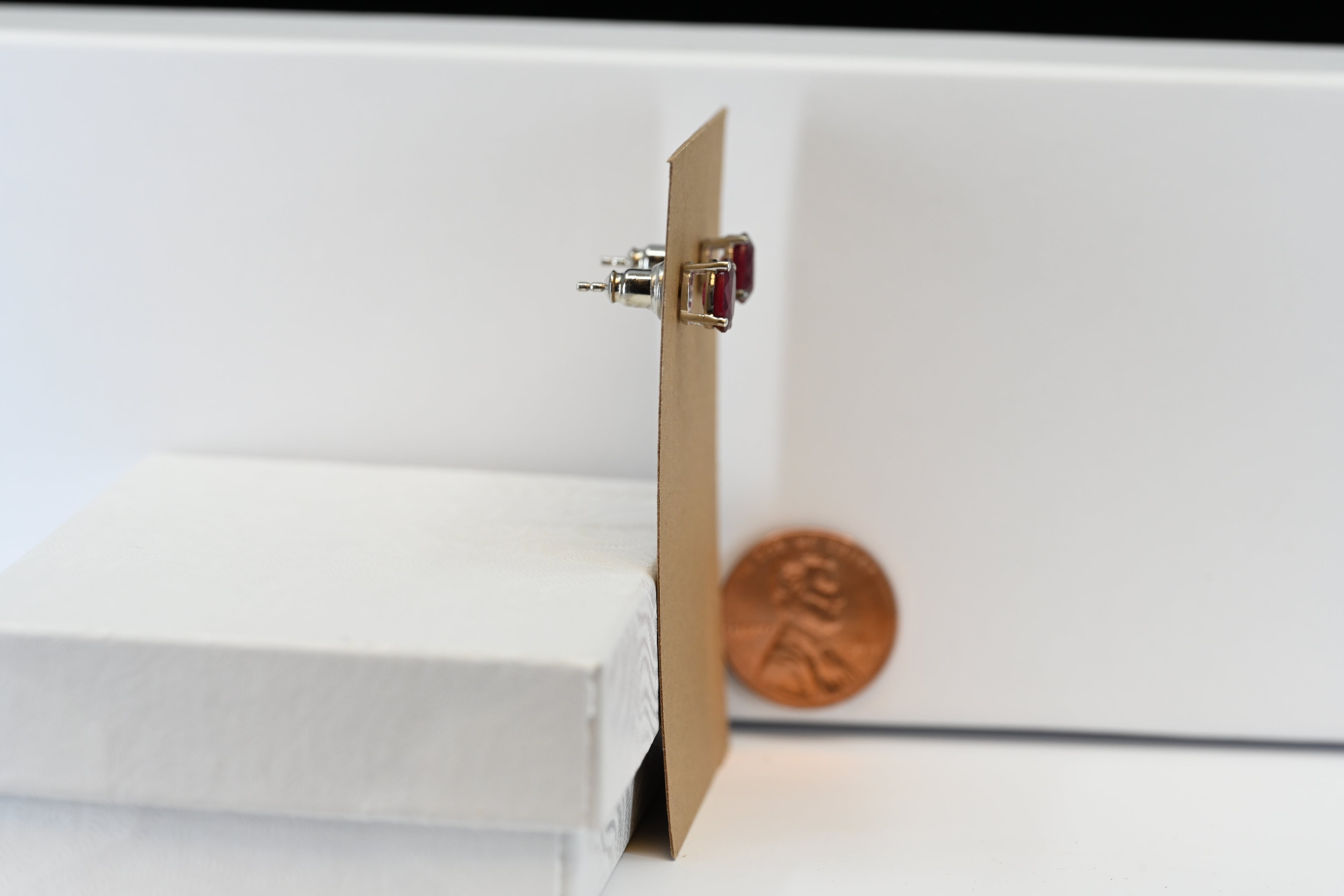 Sterling Silver Oval Red Stone Stud Earrings