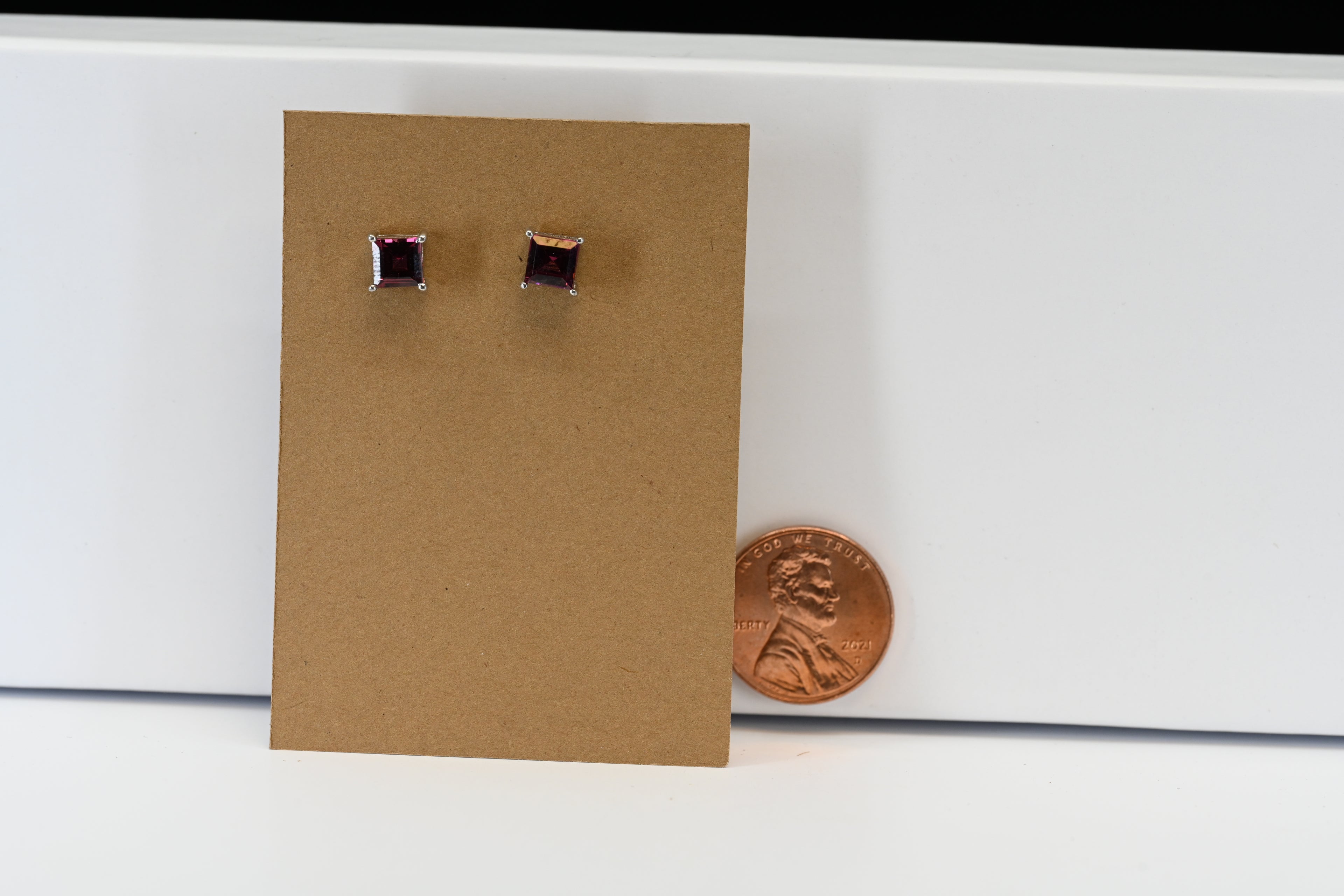 Sterling Silver Red Princess Cut Stud Earrings