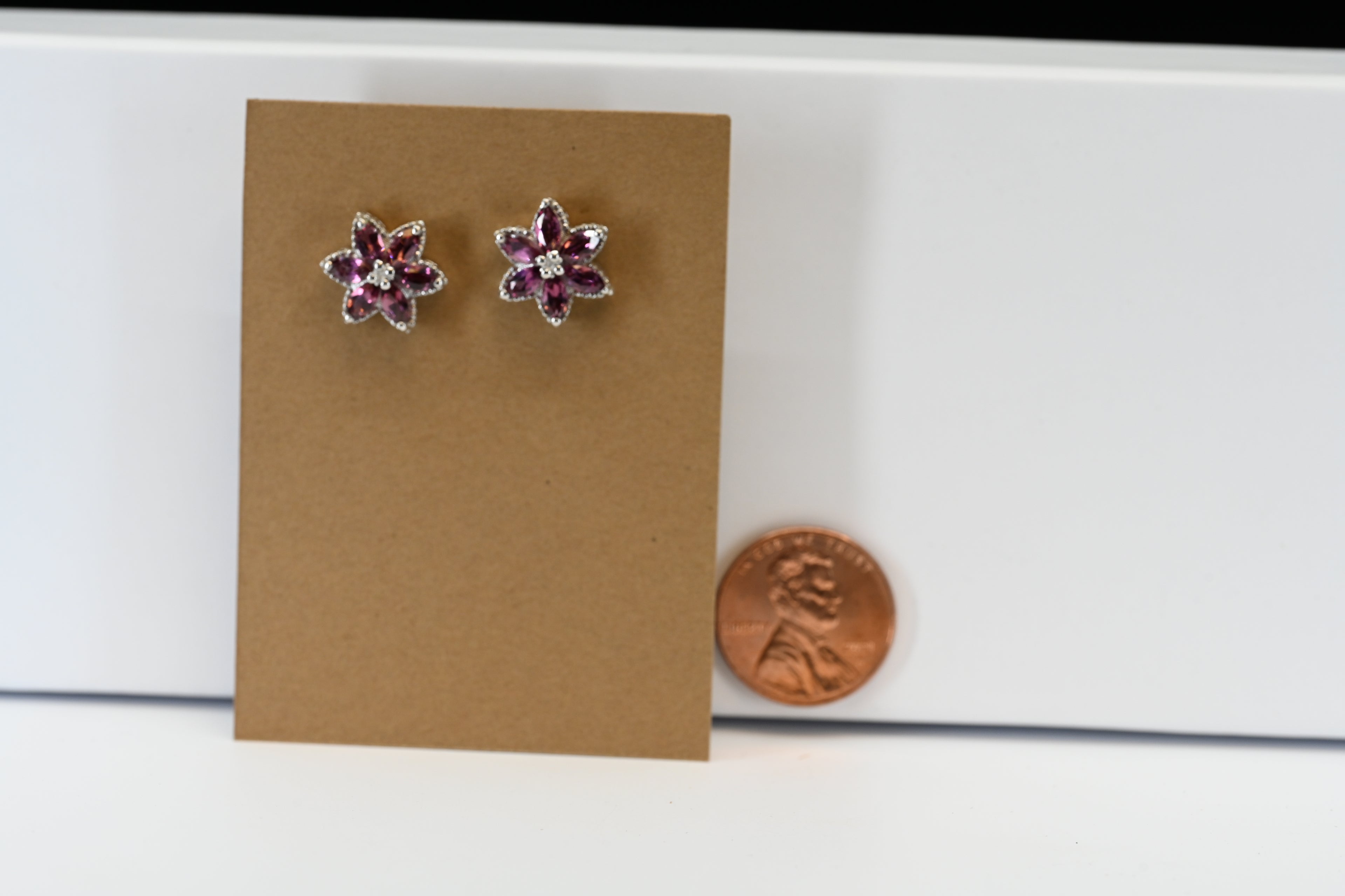 Sterling Sliver Marquise Cut  Light Purple Flower Shaped Stud Earrings