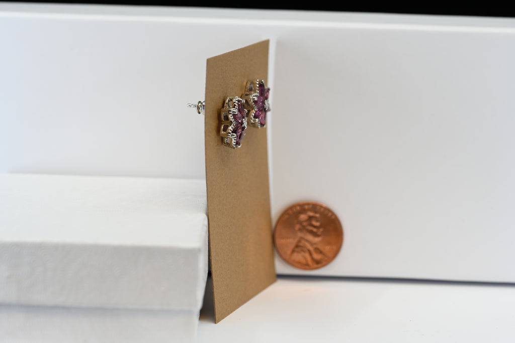 Sterling Sliver Marquise Cut  Light Purple Flower Shaped Stud Earrings